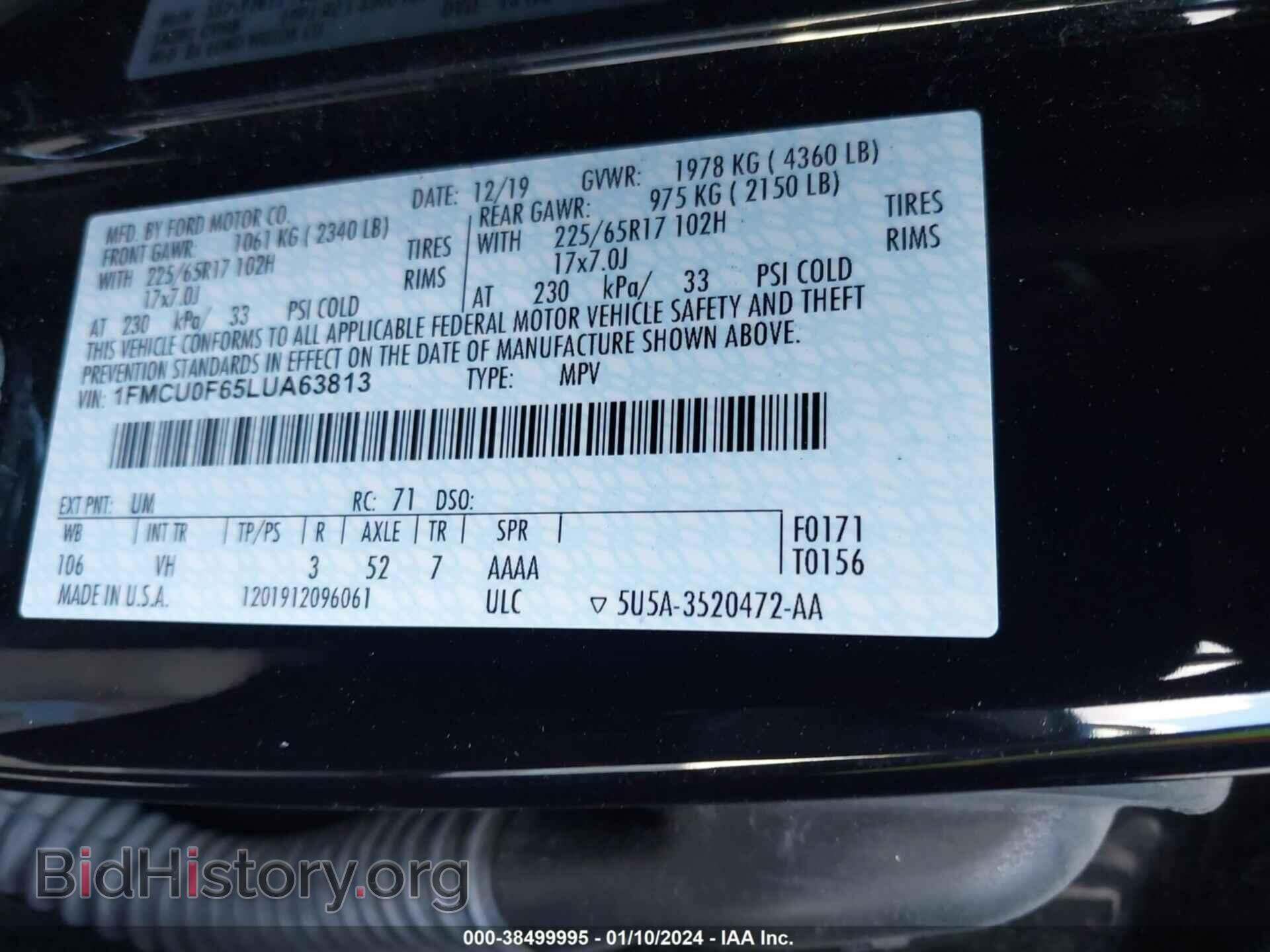 2020 FORD ESCAPE - VIN: 1FMCU0F65LUA63813 - Фото 9