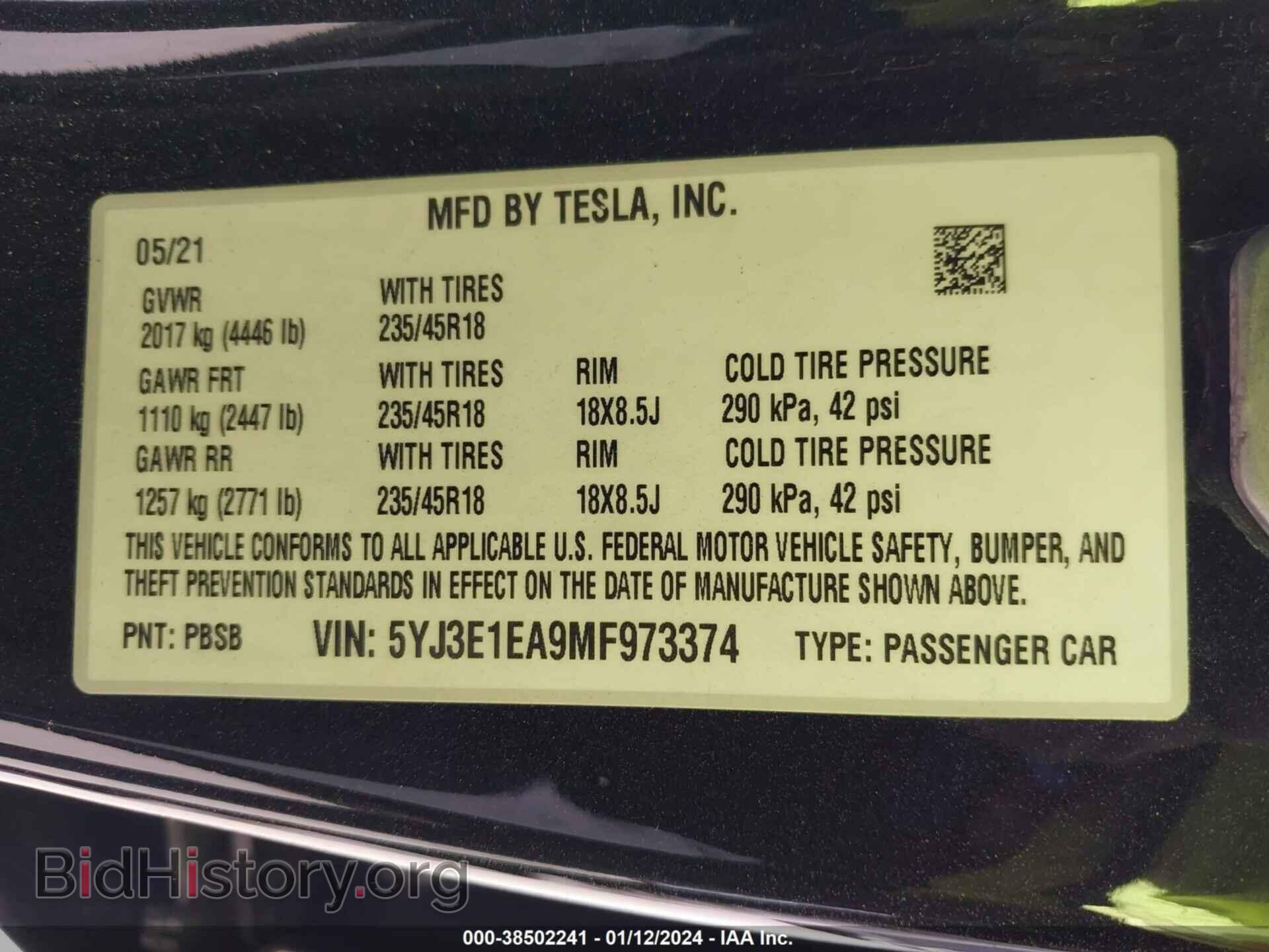 2021 TESLA MODEL 3 - VIN: 5YJ3E1EA9MF973374 - Фото 9