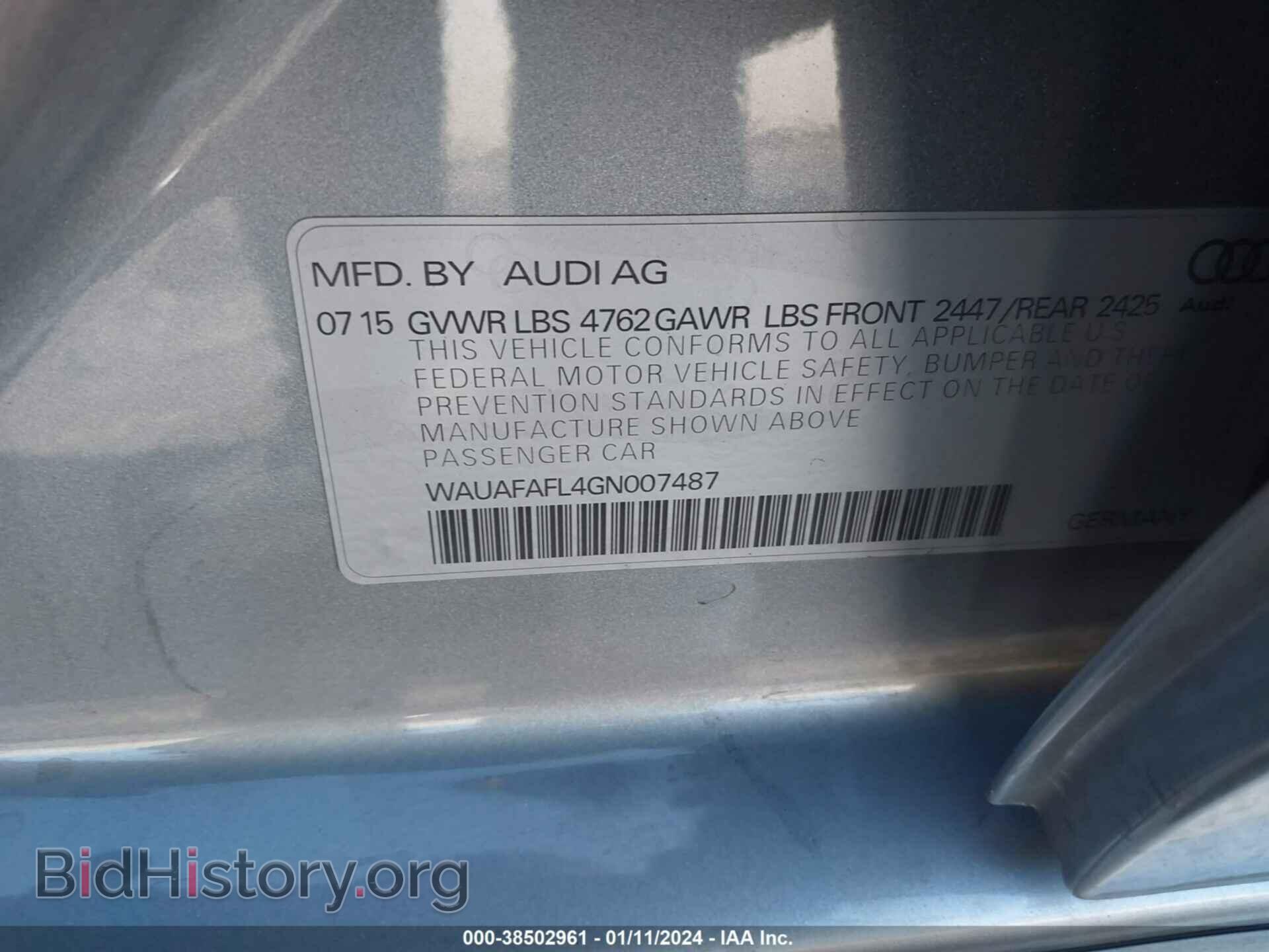 2016 AUDI A4 - VIN: WAUAFAFL4GN007487 - Фото 9
