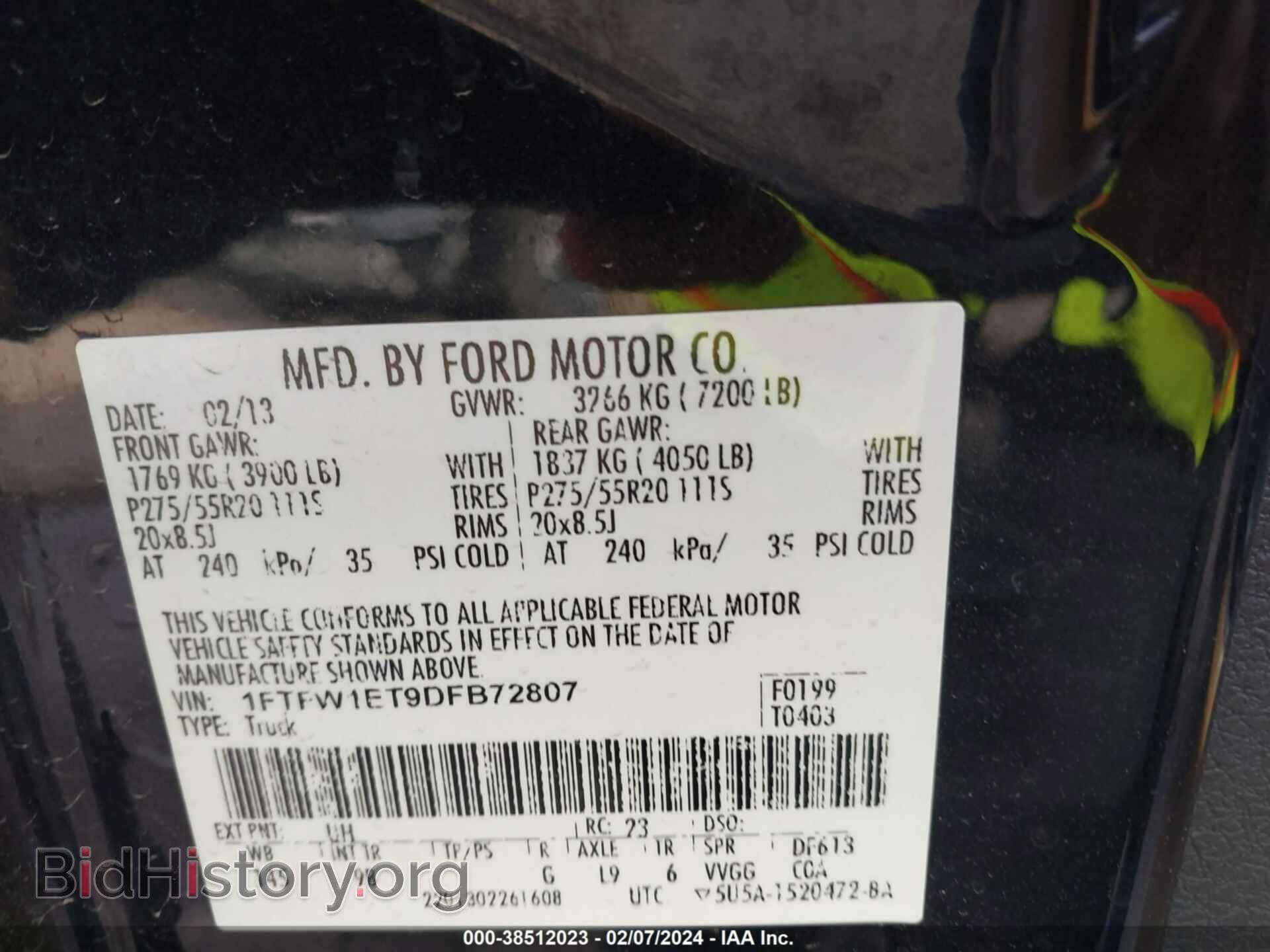 2013 FORD F-150 - VIN: 1FTFW1ET9DFB72807 - Фото 9
