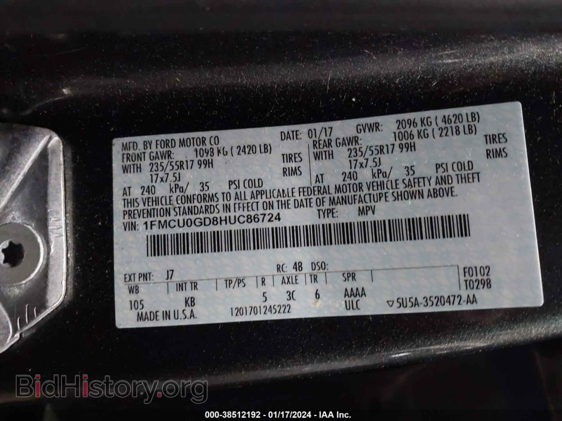 2017 FORD ESCAPE - VIN: 1FMCU0GD8HUC86724 - Фото 9