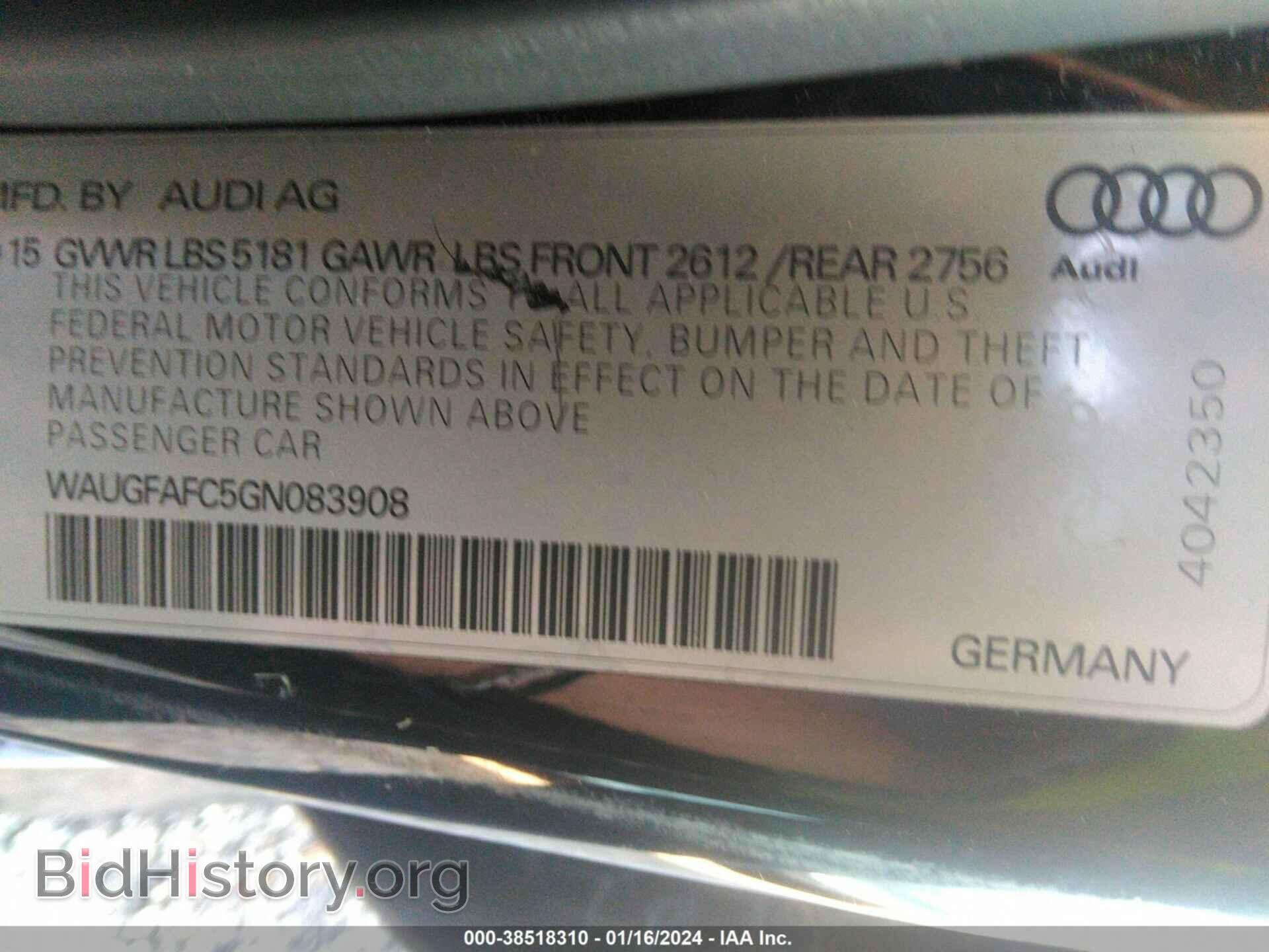 2016 AUDI A6 - VIN: WAUGFAFC5GN083908 - Фото 9