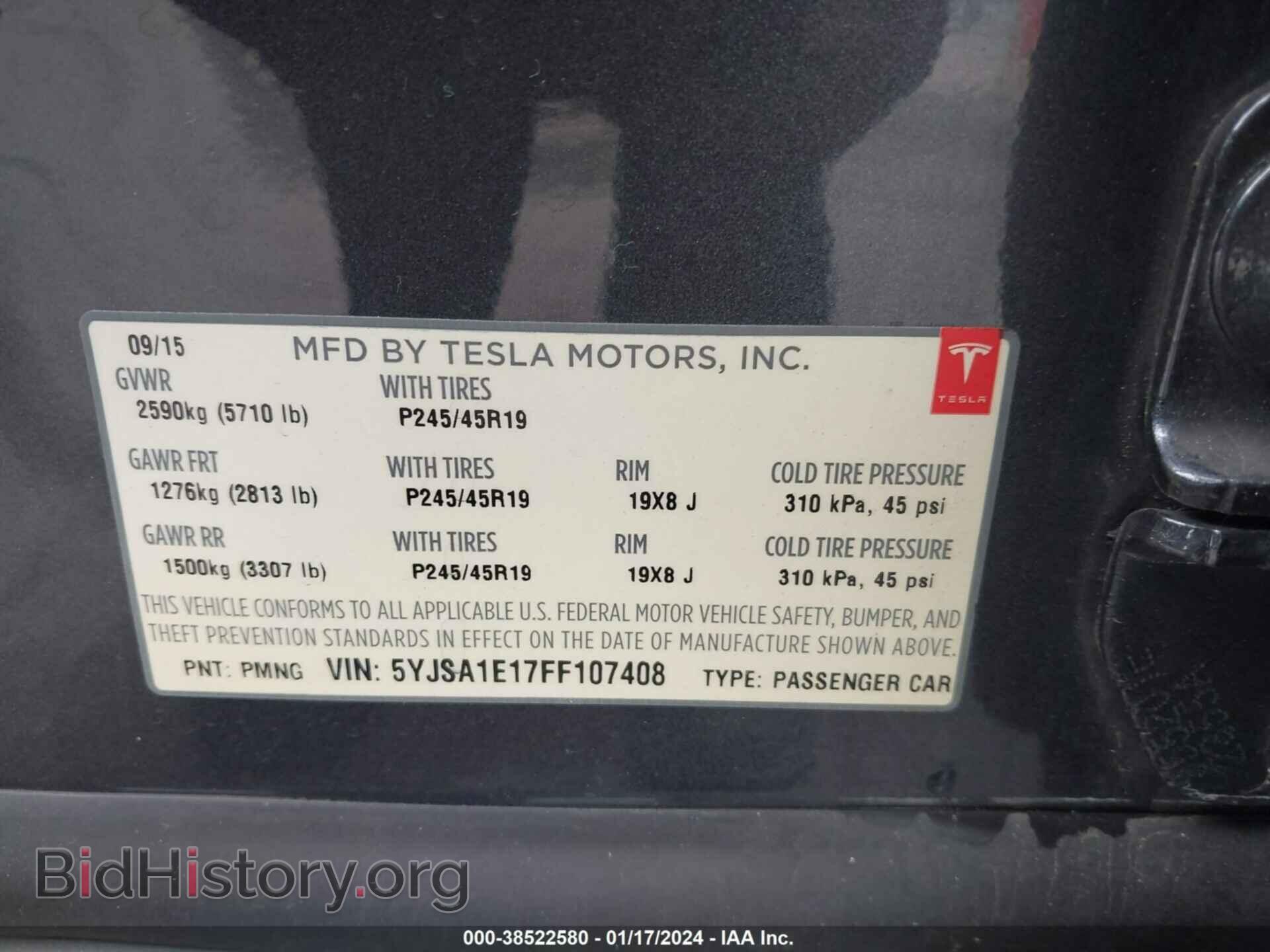 2015 TESLA MODEL S - VIN: 5YJSA1E17FF107408 - Photo 9