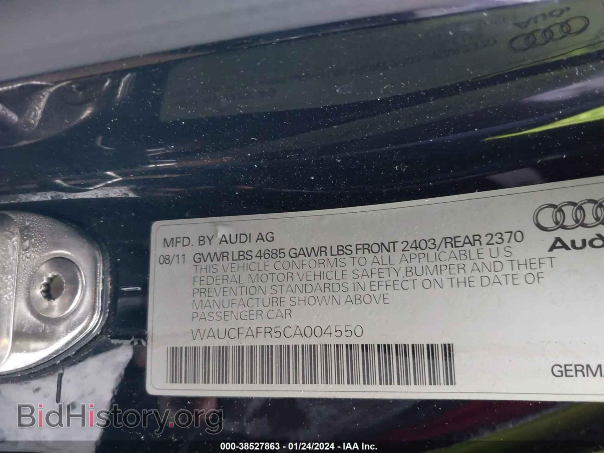 2012 AUDI A5 - VIN: WAUCFAFR5CA004550 - Фото 9