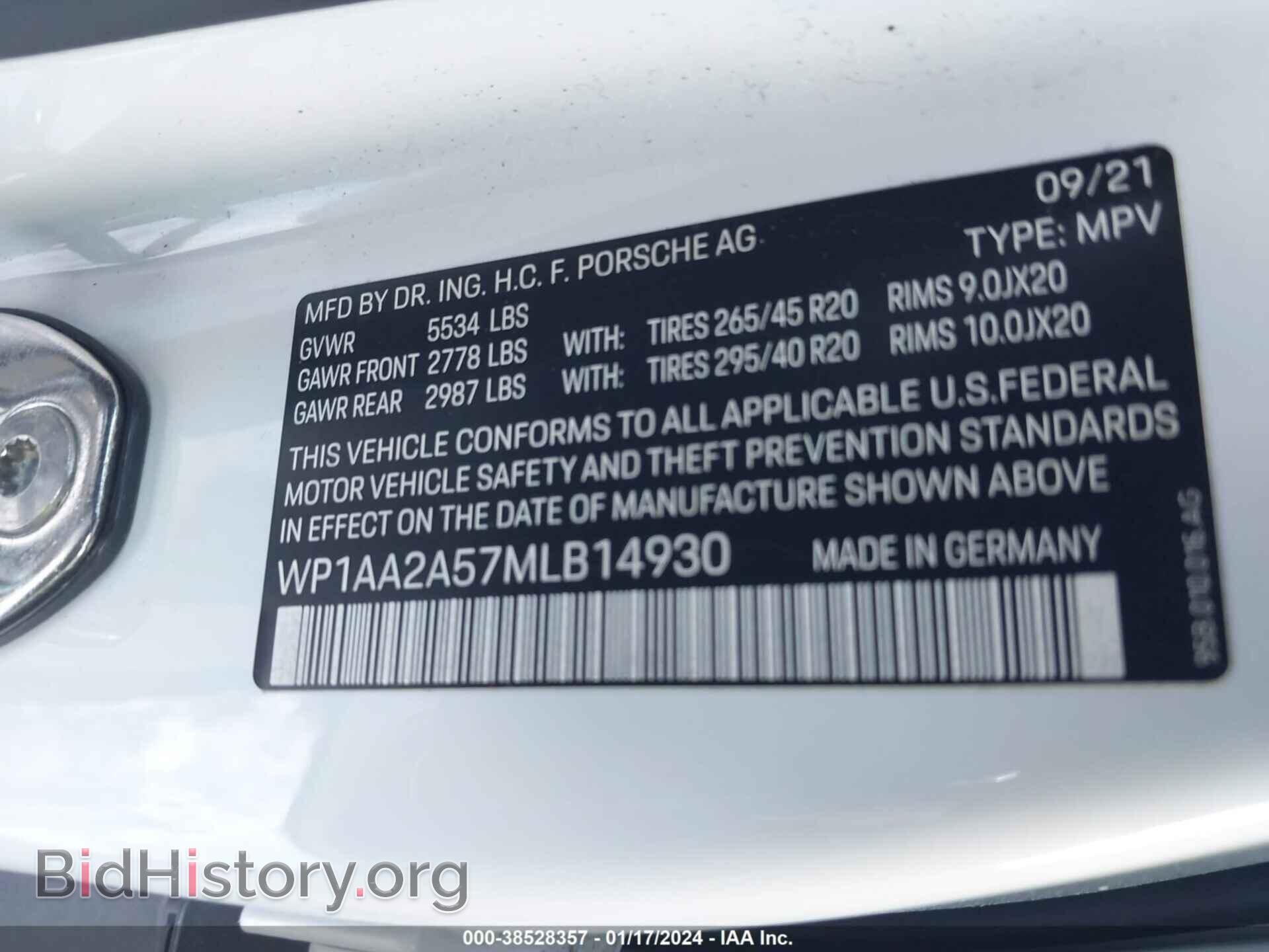2021 PORSCHE MACAN - VIN: WP1AA2A57MLB14930 - Photo 9