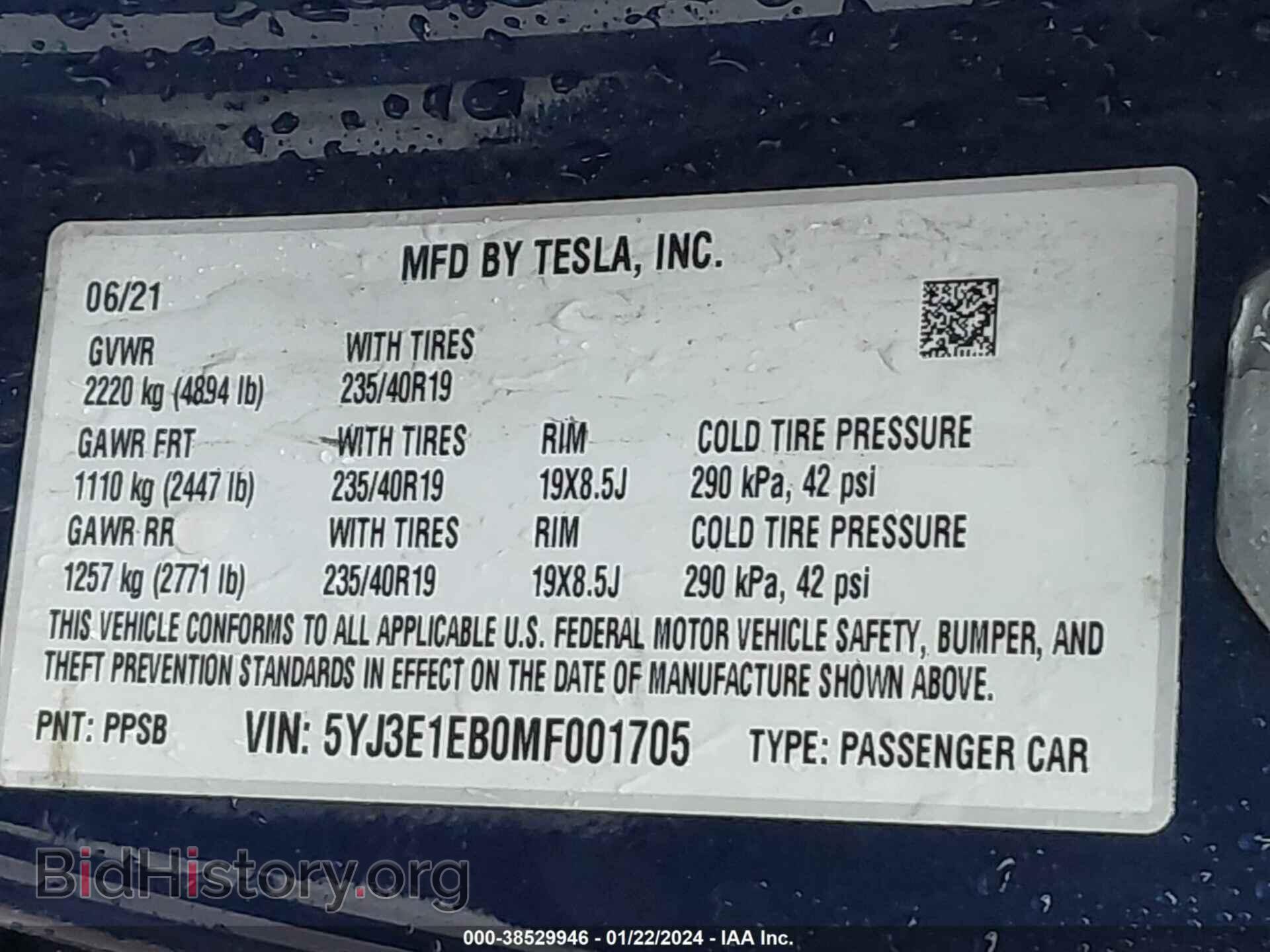 2021 TESLA MODEL 3 - VIN: 5YJ3E1EB0MF001705 - Photo 9