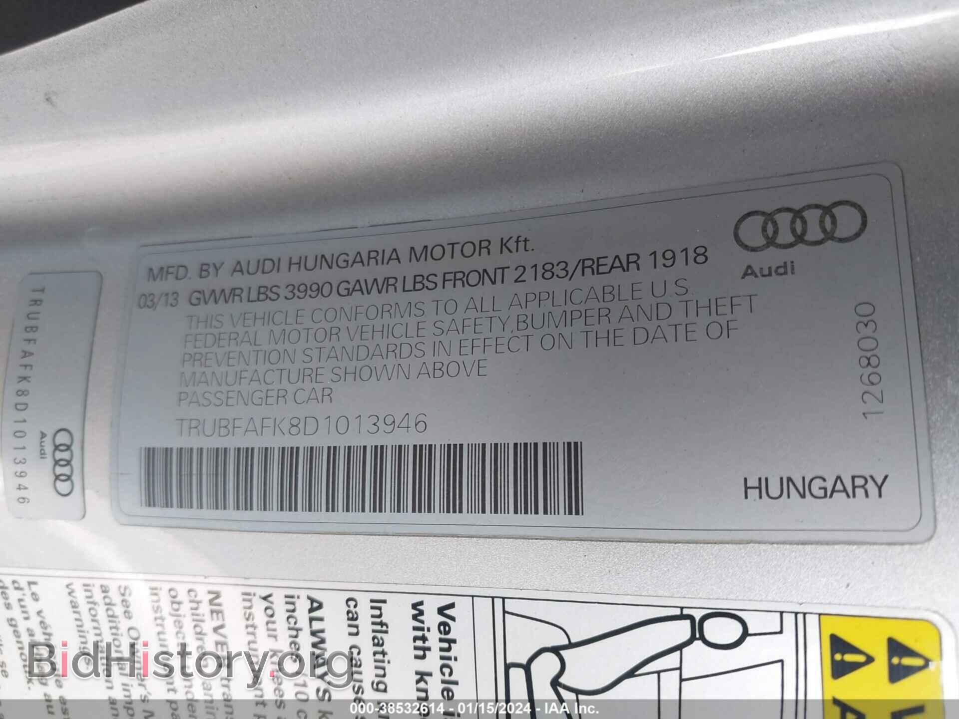 2013 AUDI TT - VIN: TRUBFAFK8D1013946 - Фото 9