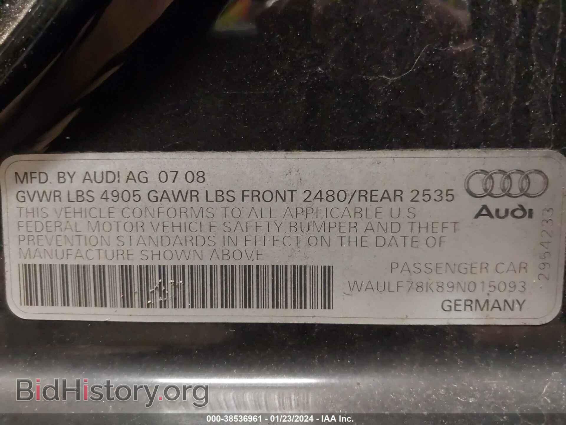 2009 AUDI A4 - VIN: WAULF78K89N015093 - Фото 9