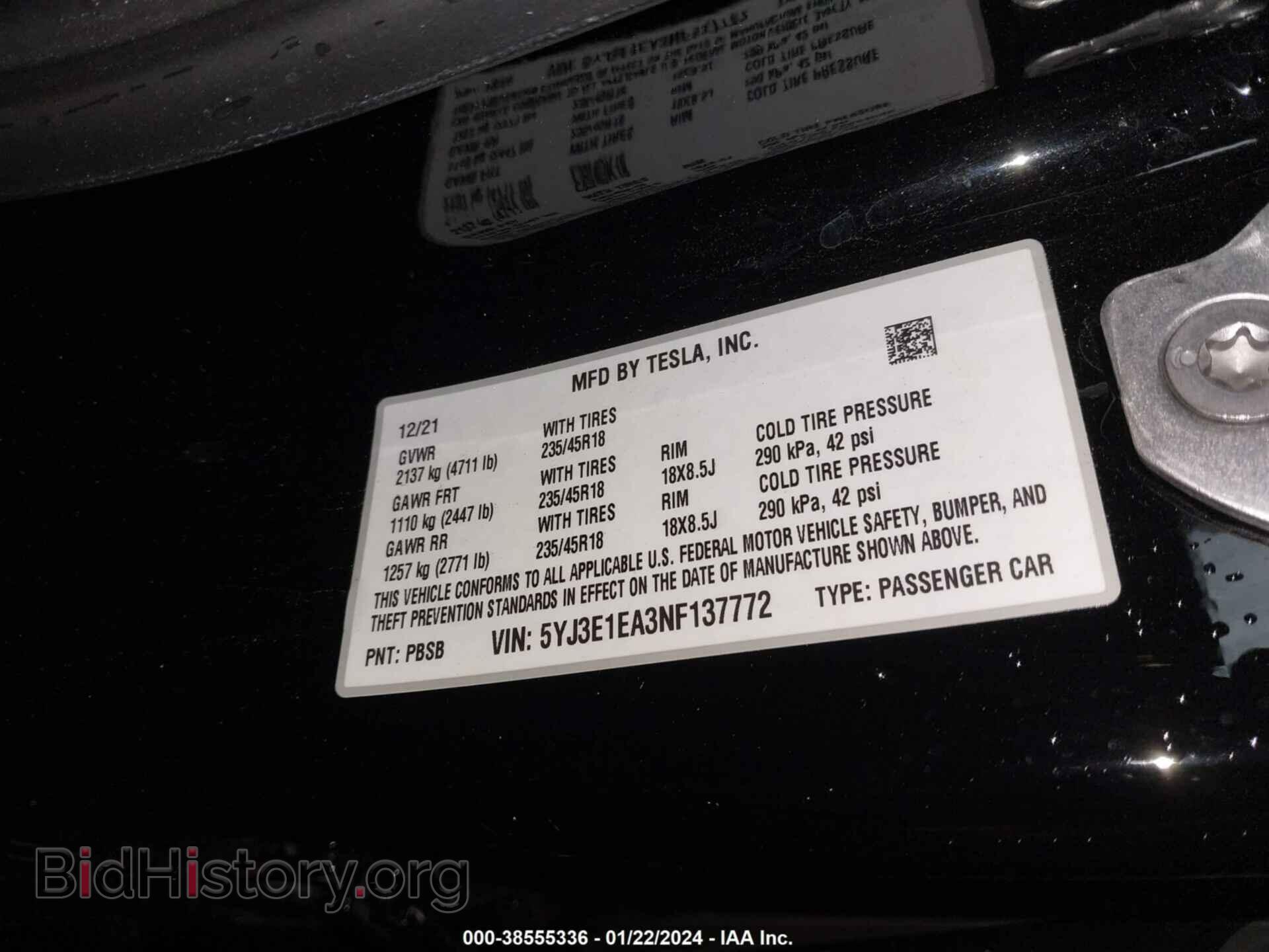 2022 TESLA MODEL 3 - VIN: 5YJ3E1EA3NF137772 - Фото 9