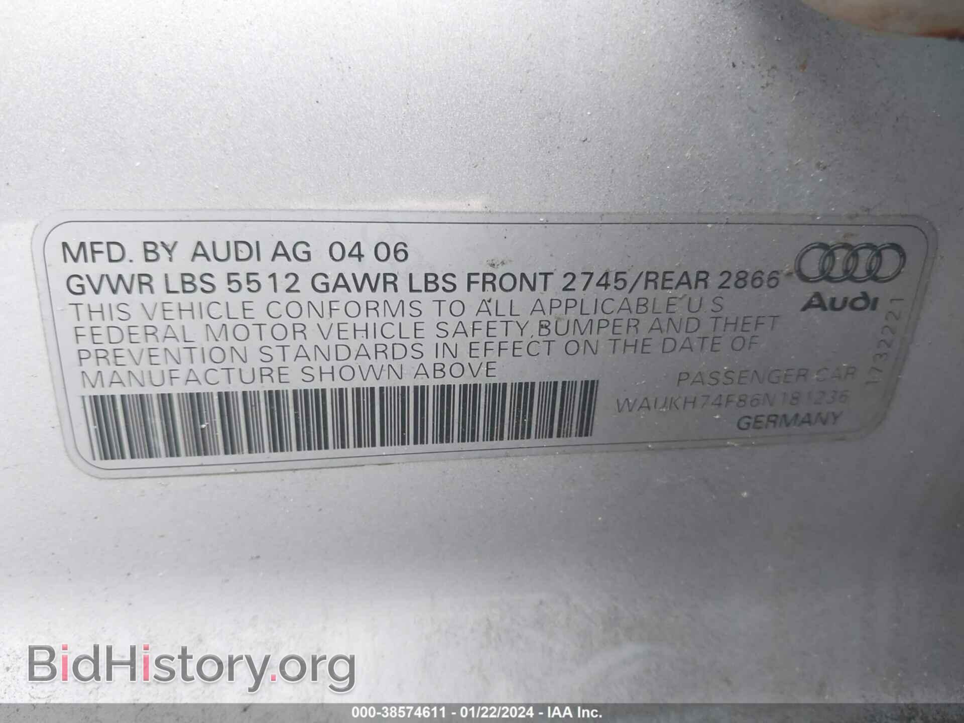 2006 AUDI A6 - VIN: WAUKH74F86N181236 - Фото 9