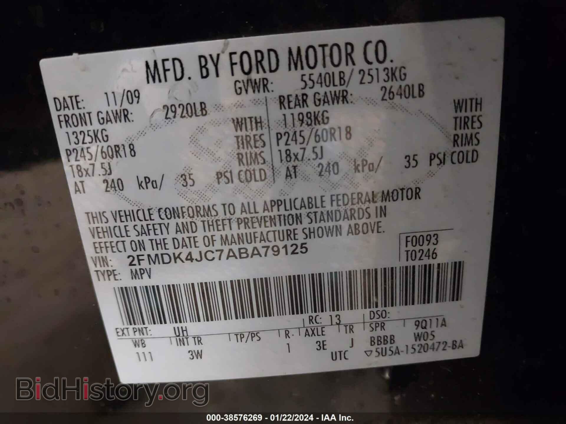 2010 FORD EDGE - VIN: 2FMDK4JC7ABA79125 - Фото 9