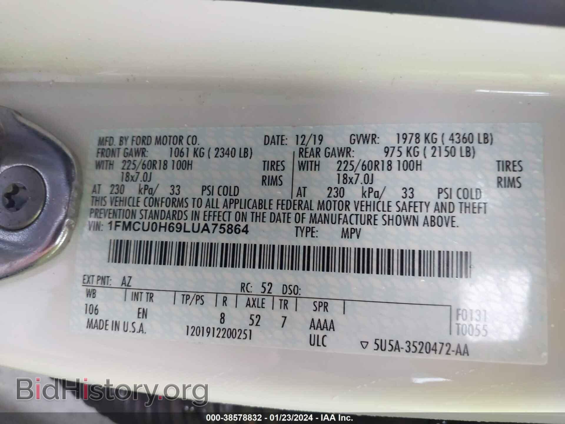 2020 FORD ESCAPE - VIN: 1FMCU0H69LUA75864 - Photo 9