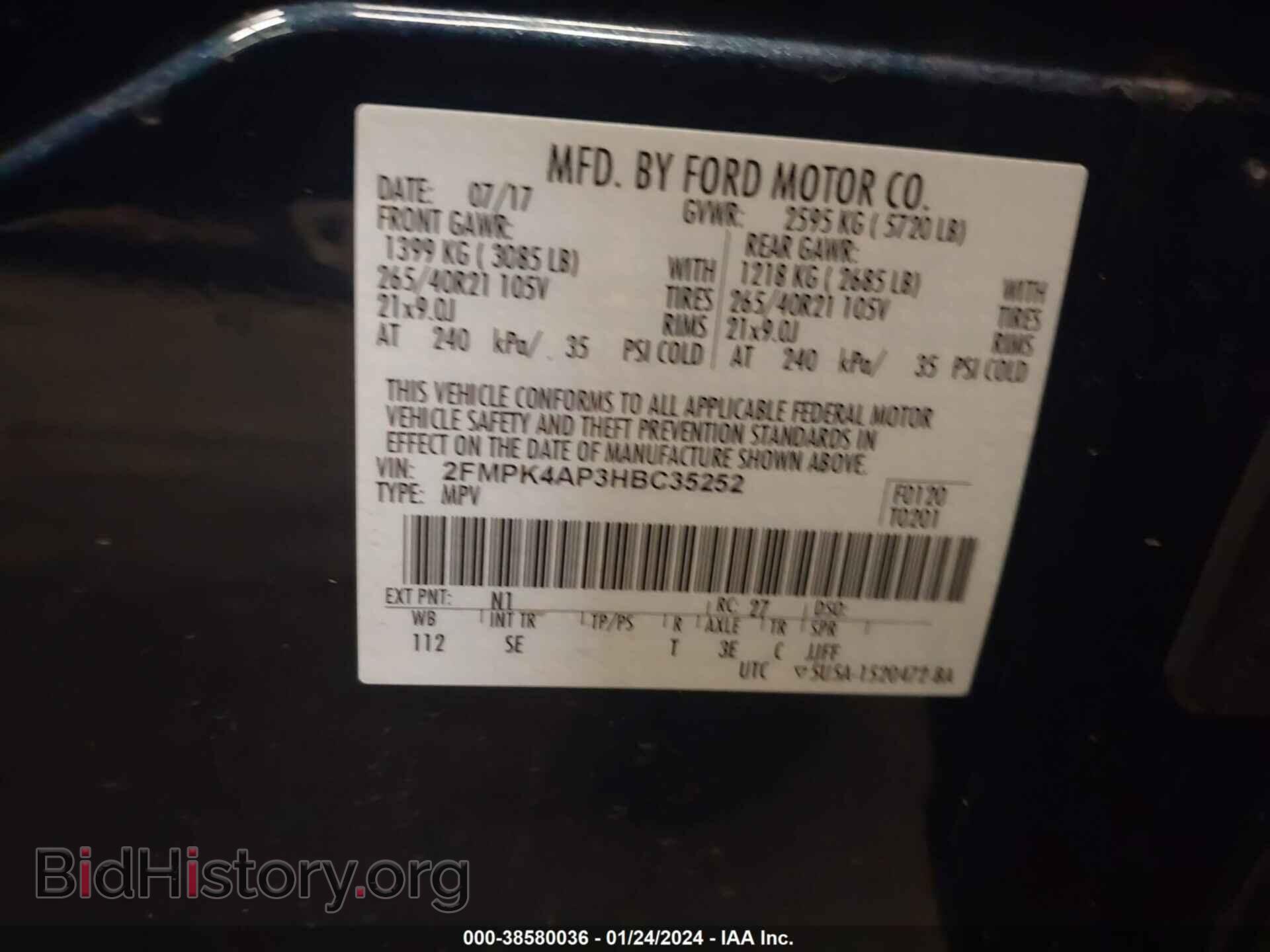 2017 FORD EDGE - VIN: 2FMPK4AP3HBC35252 - Photo 9