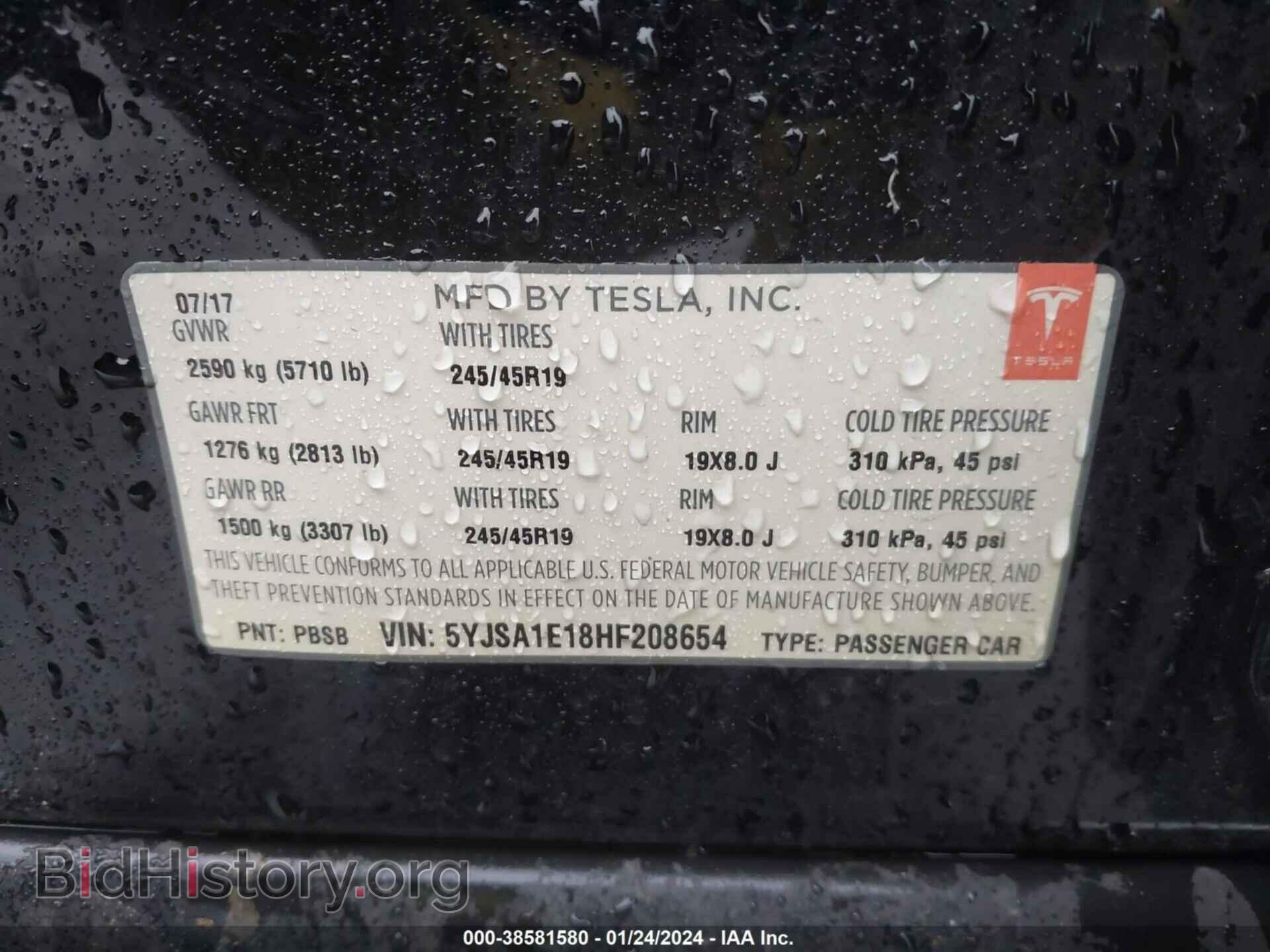 2017 TESLA MODEL S - VIN: 5YJSA1E18HF208654 - Photo 9