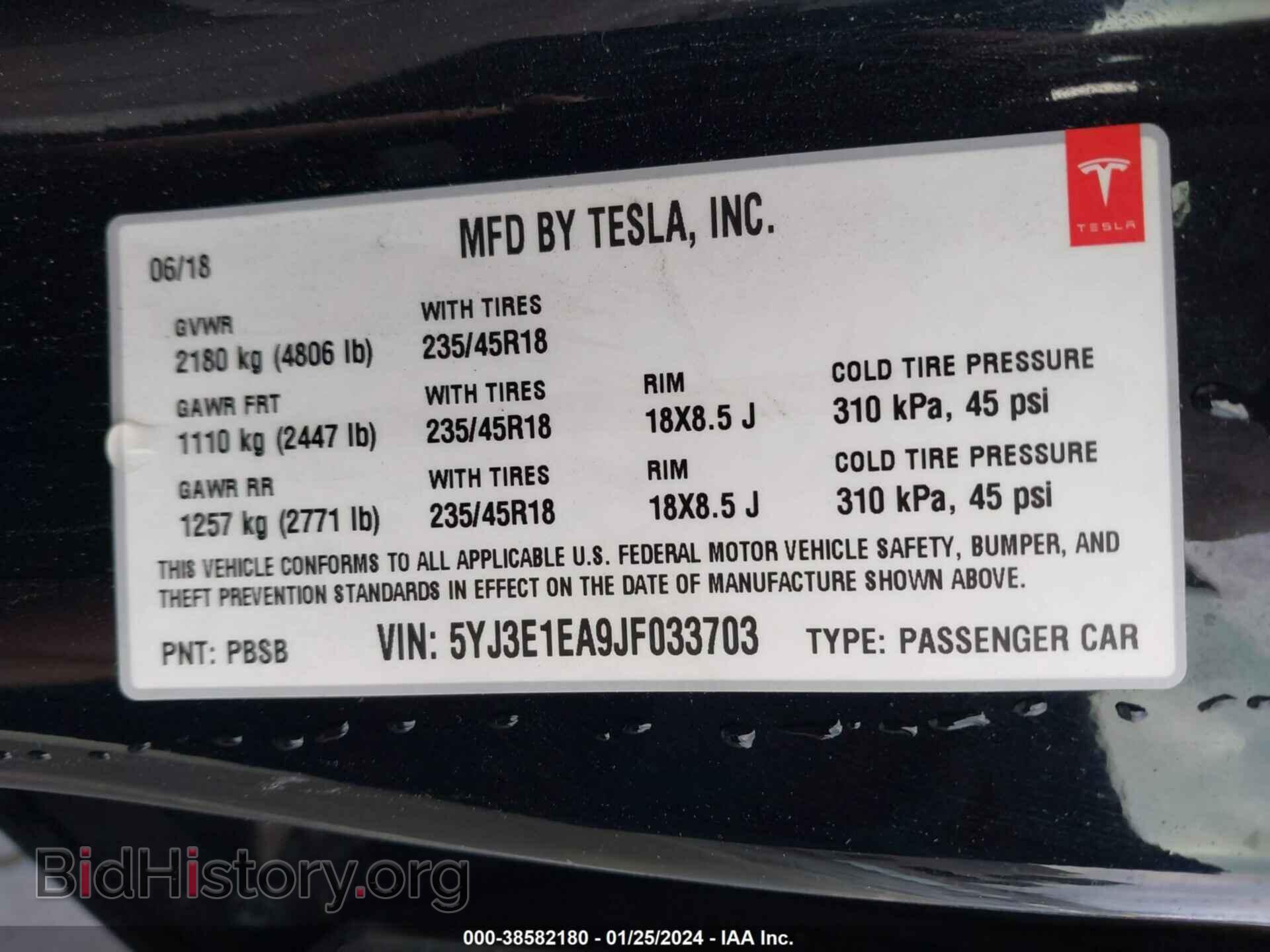 2018 TESLA MODEL 3 - VIN: 5YJ3E1EA9JF033703 - Фото 9