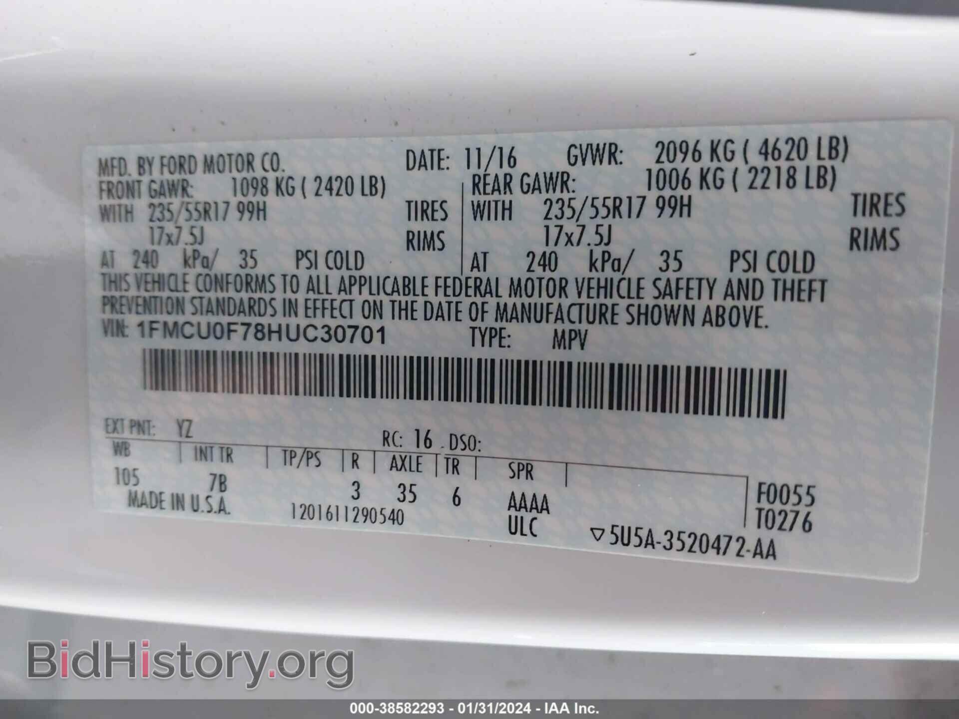 2017 FORD ESCAPE - VIN: 1FMCU0F78HUC30701 - Photo 9