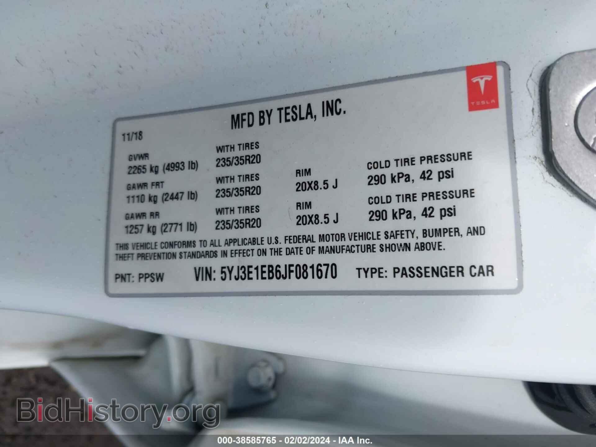 2018 TESLA MODEL 3 - VIN: 5YJ3E1EB6JF081670 - Фото 9