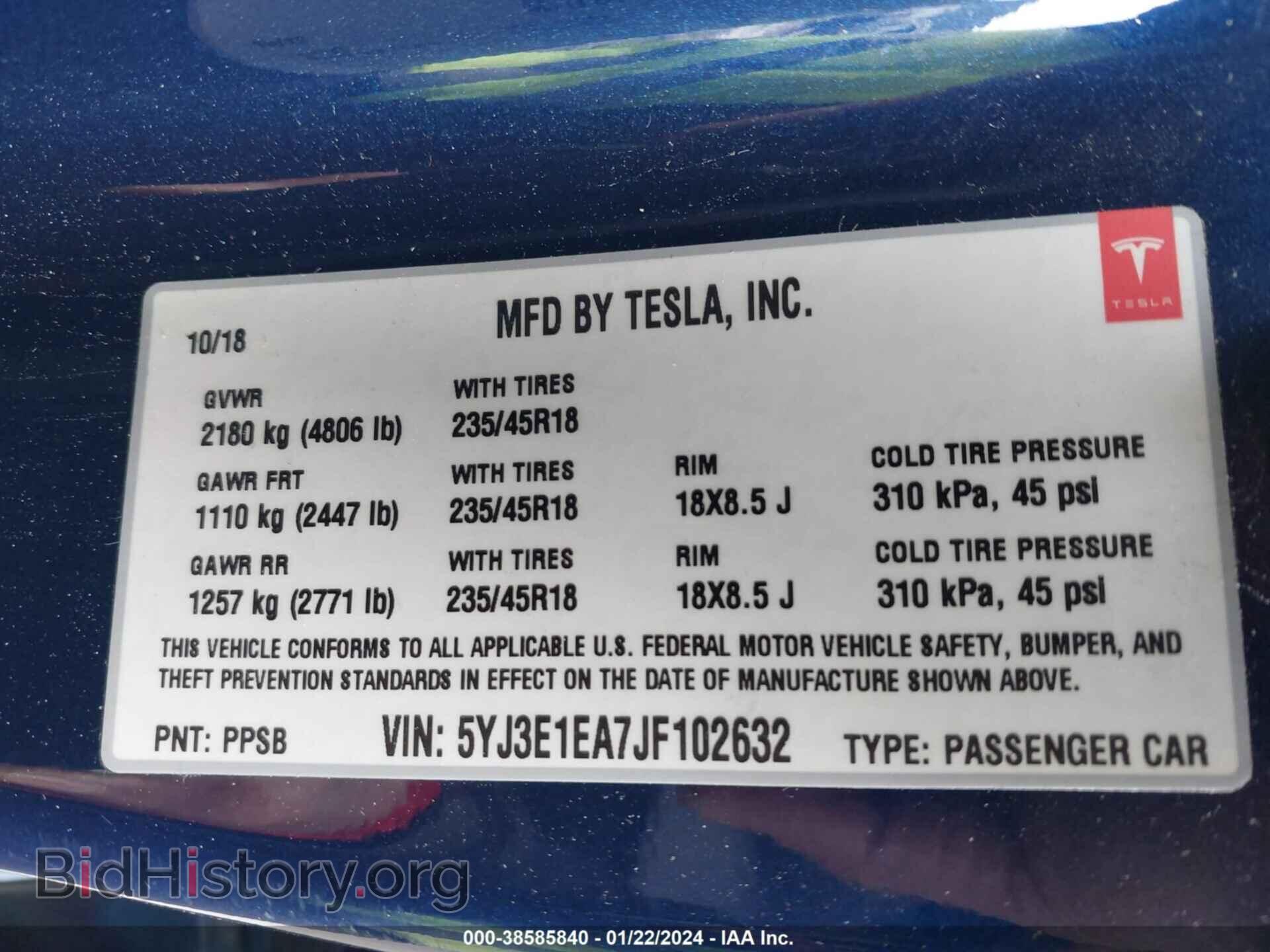 2018 TESLA MODEL 3 - VIN: 5YJ3E1EA7JF102632 - Фото 9