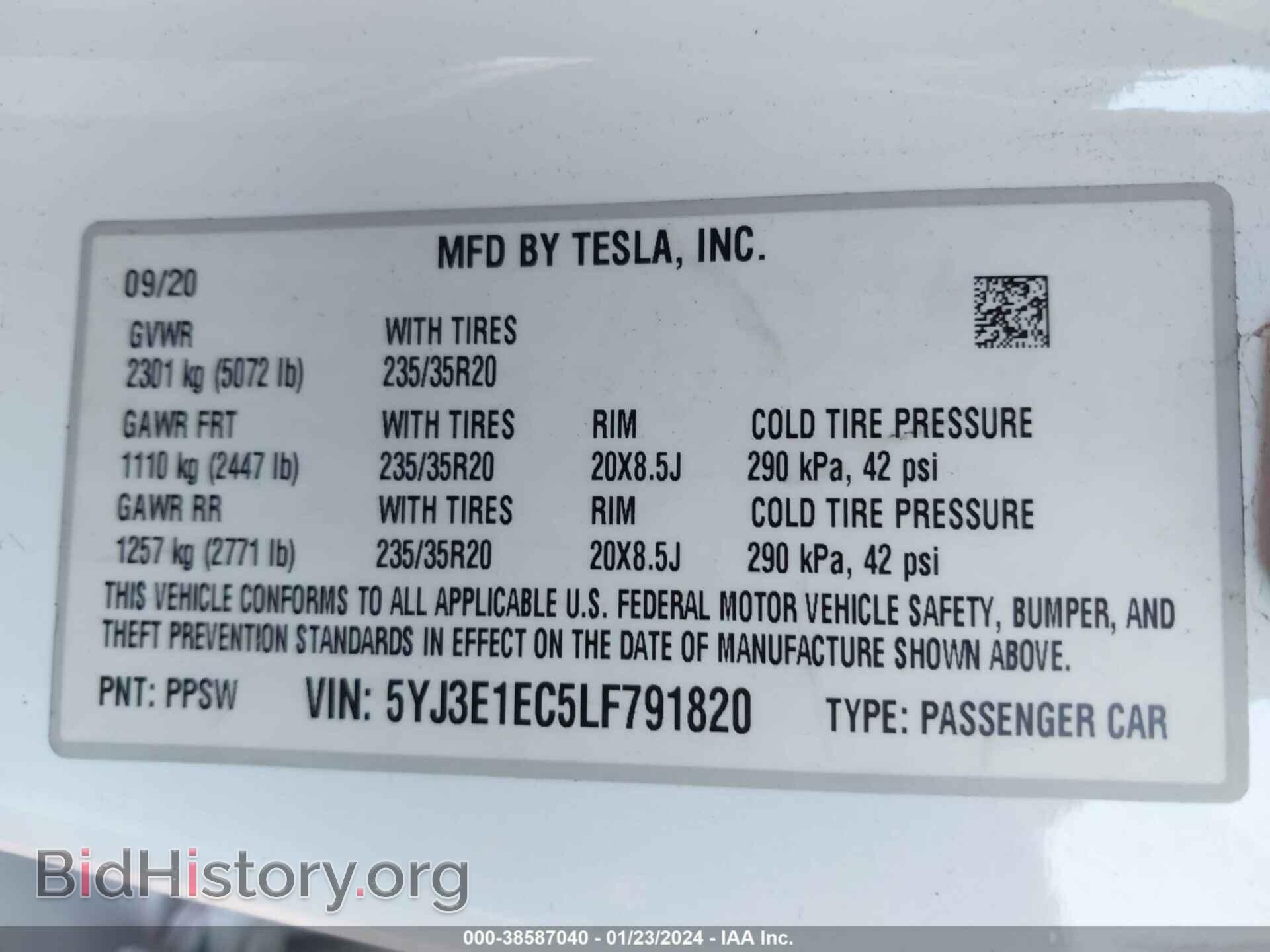 2020 TESLA MODEL 3 - VIN: 5YJ3E1EC5LF791820 - Фото 9