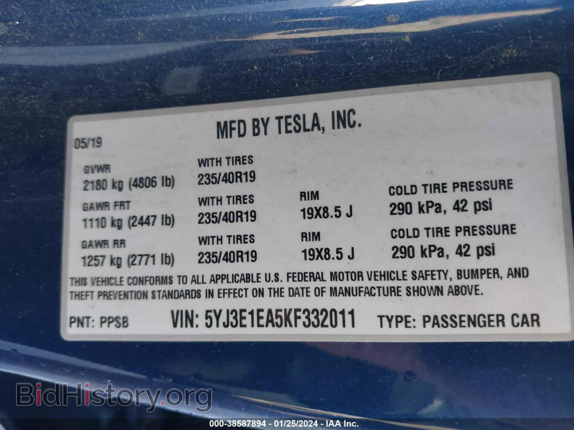2019 TESLA MODEL 3 - VIN: 5YJ3E1EA5KF332011 - Photo 9