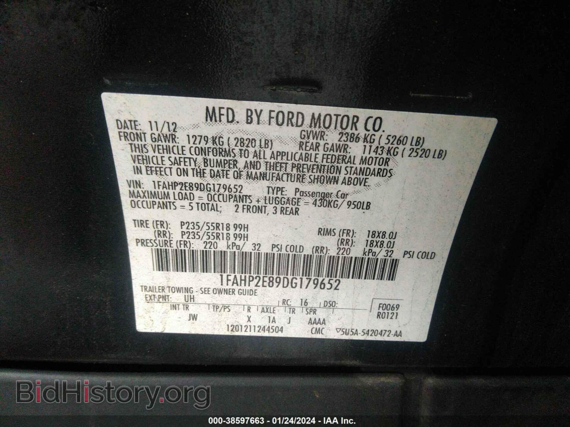 2013 FORD TAURUS - VIN: 1FAHP2E89DG179652 - Фото 9