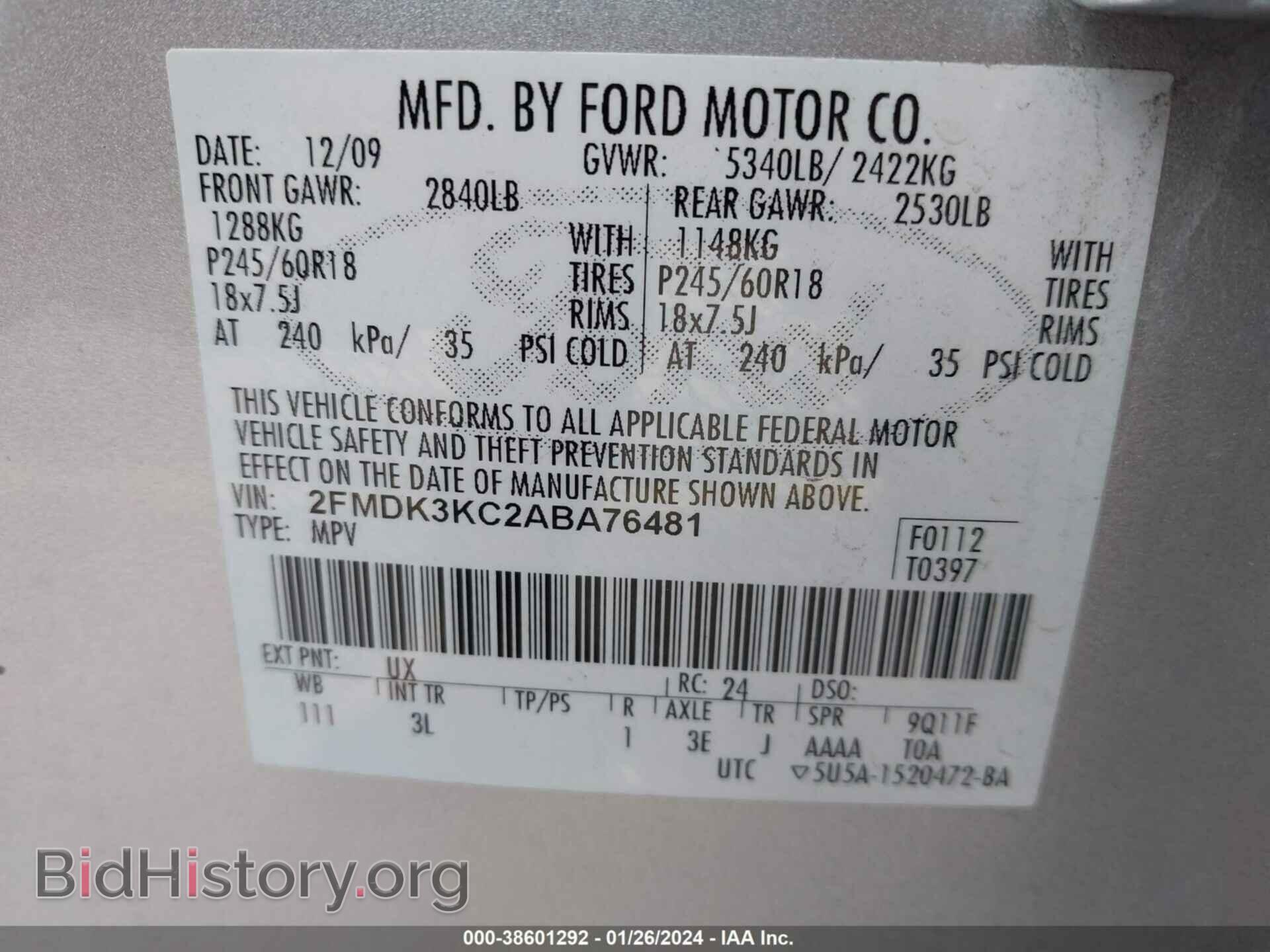 2010 FORD EDGE - VIN: 2FMDK3KC2ABA76481 - Photo 9