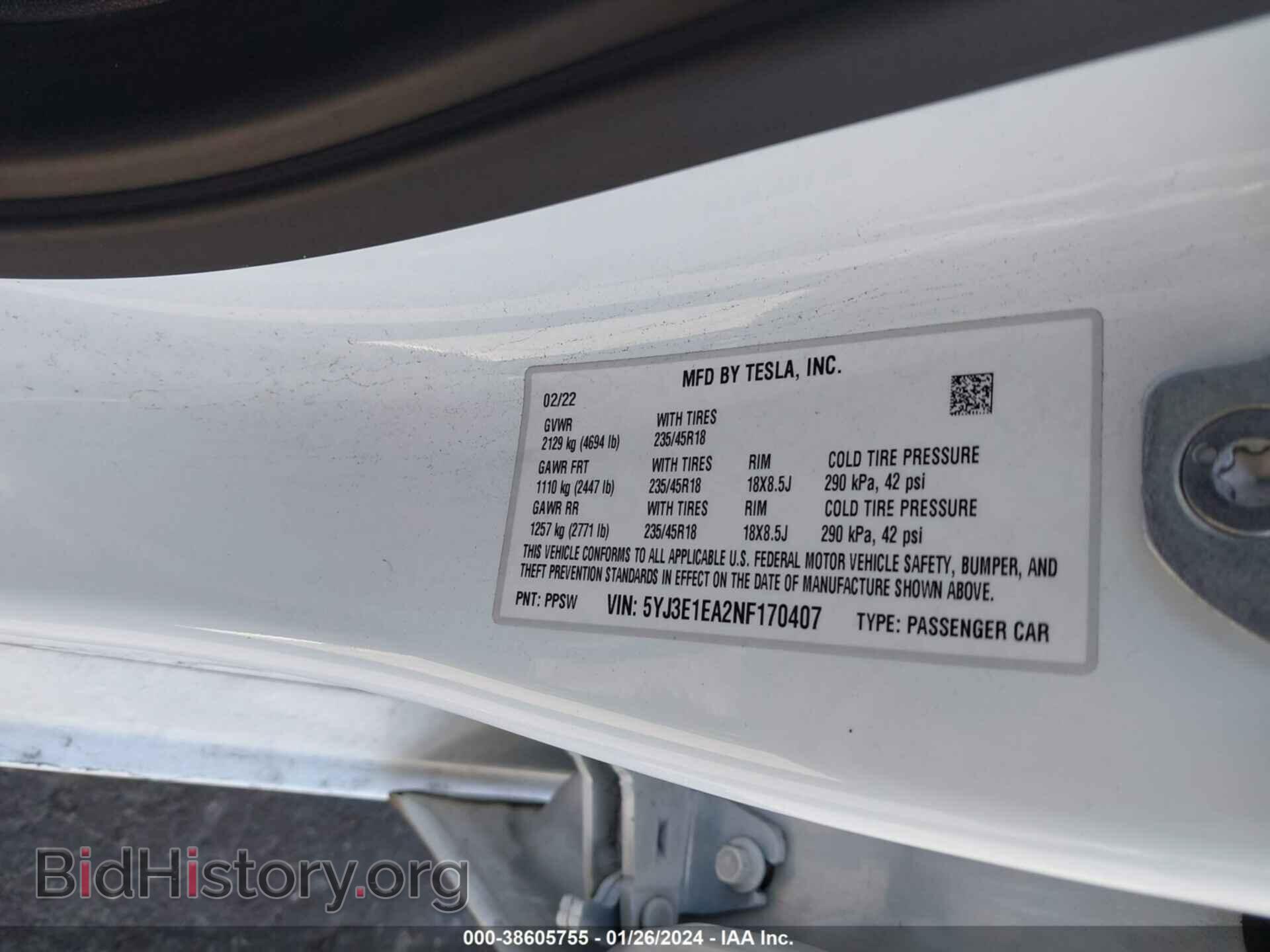 2022 TESLA MODEL 3 - VIN: 5YJ3E1EA2NF170407 - Фото 9