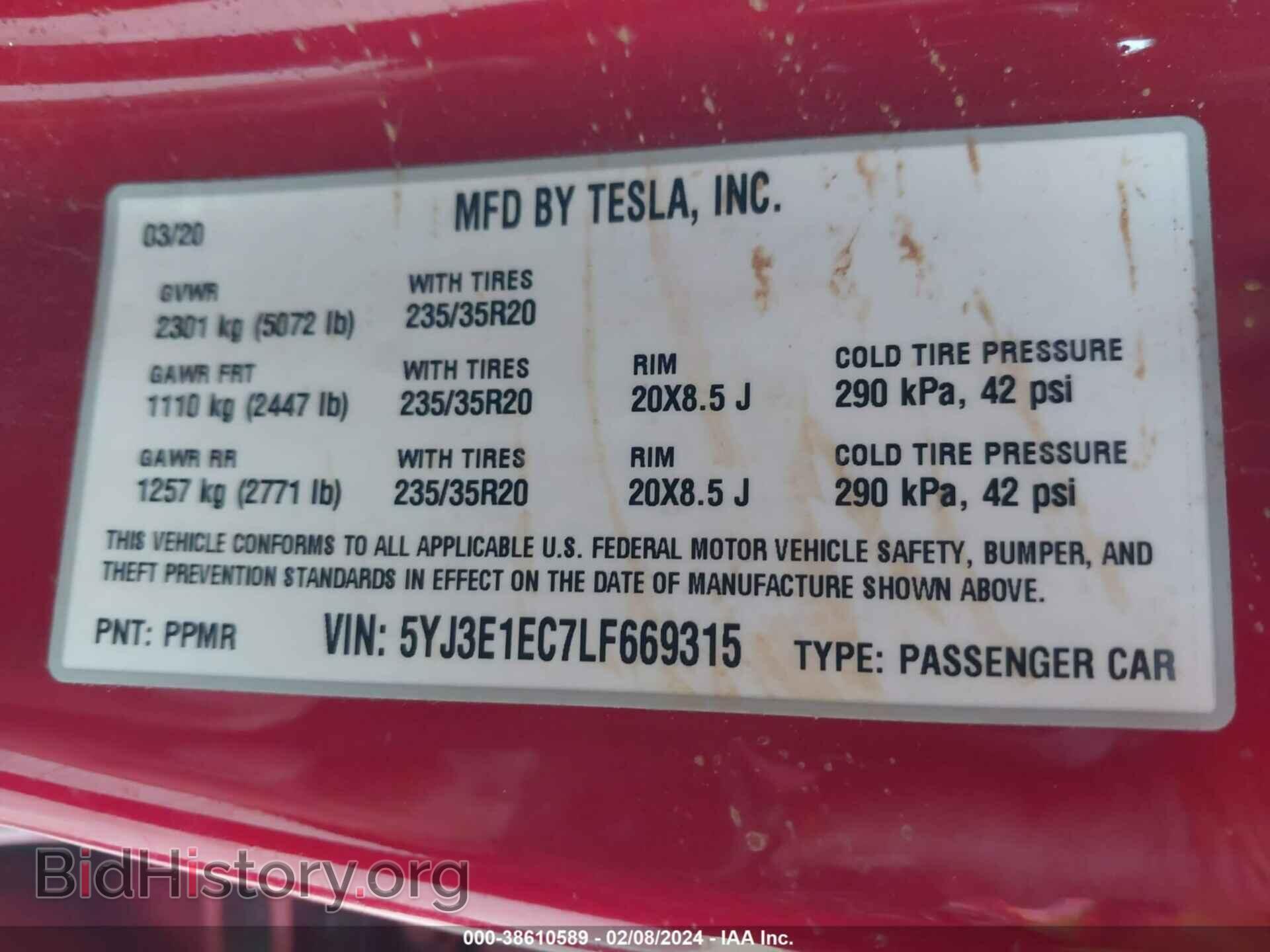 2020 TESLA MODEL 3 - VIN: 5YJ3E1EC7LF669315 - Фото 9