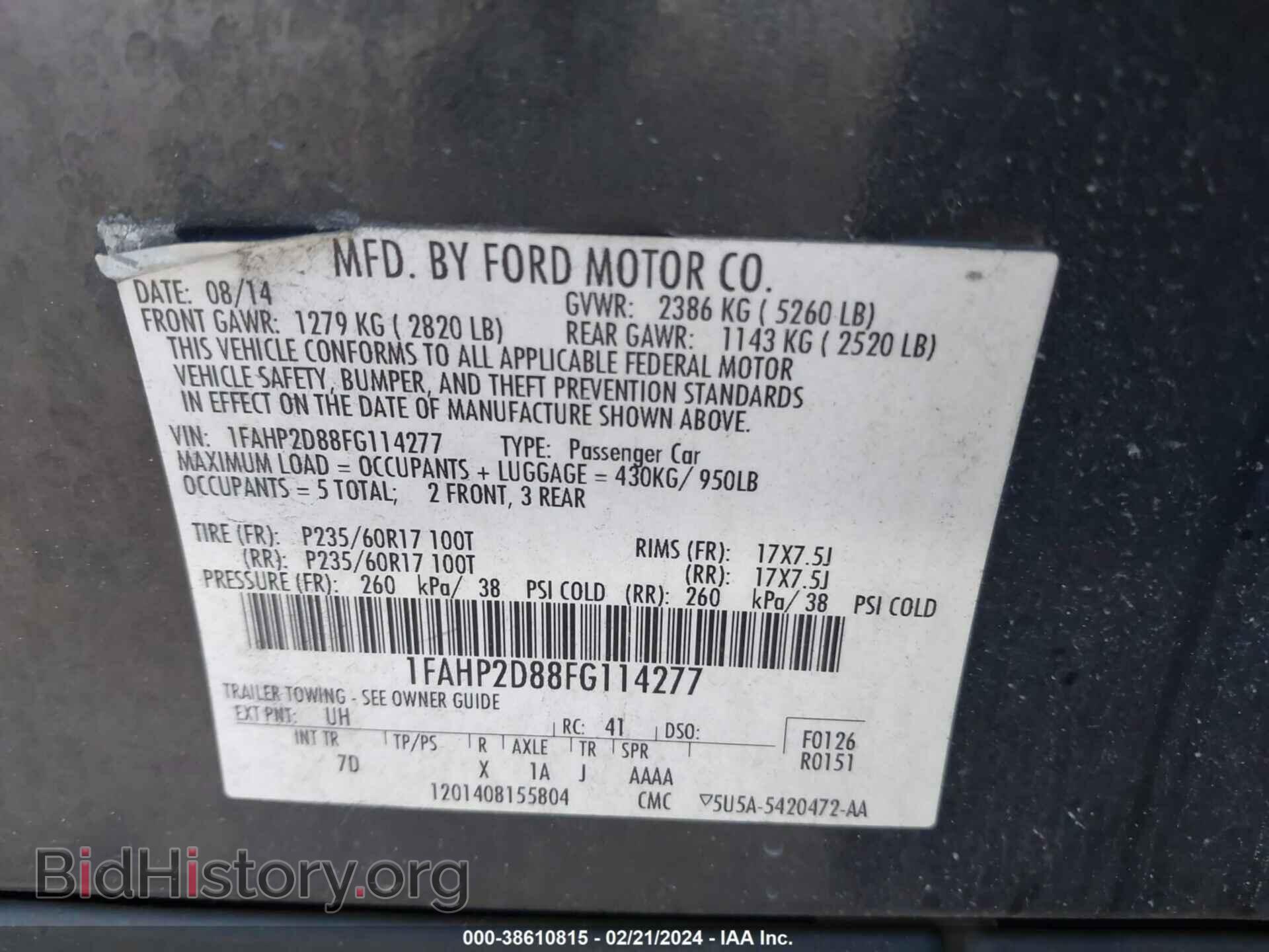 2015 FORD TAURUS - VIN: 1FAHP2D88FG114277 - Фото 9