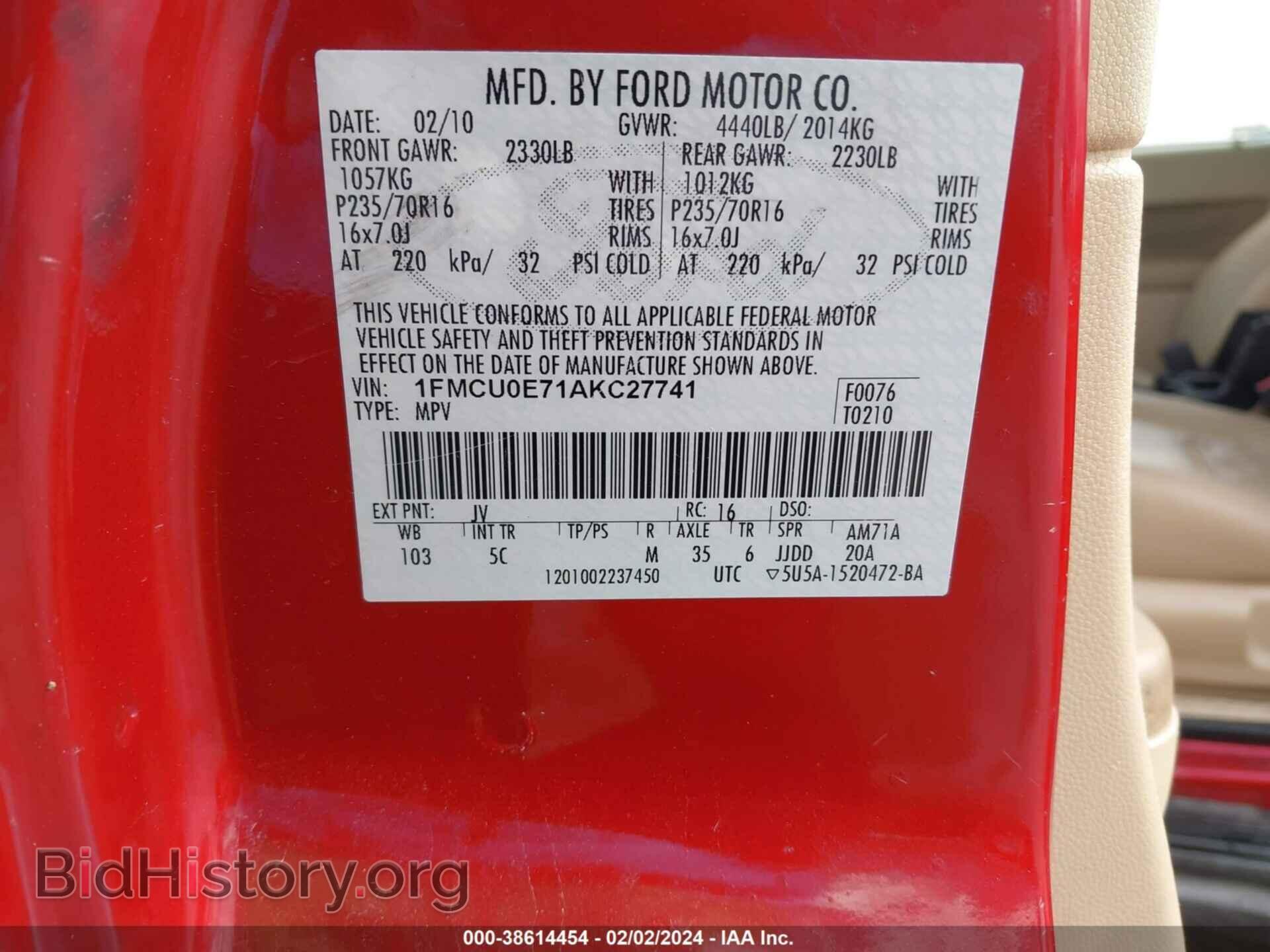 2010 FORD ESCAPE - VIN: 1FMCU0E71AKC27741 - Фото 9