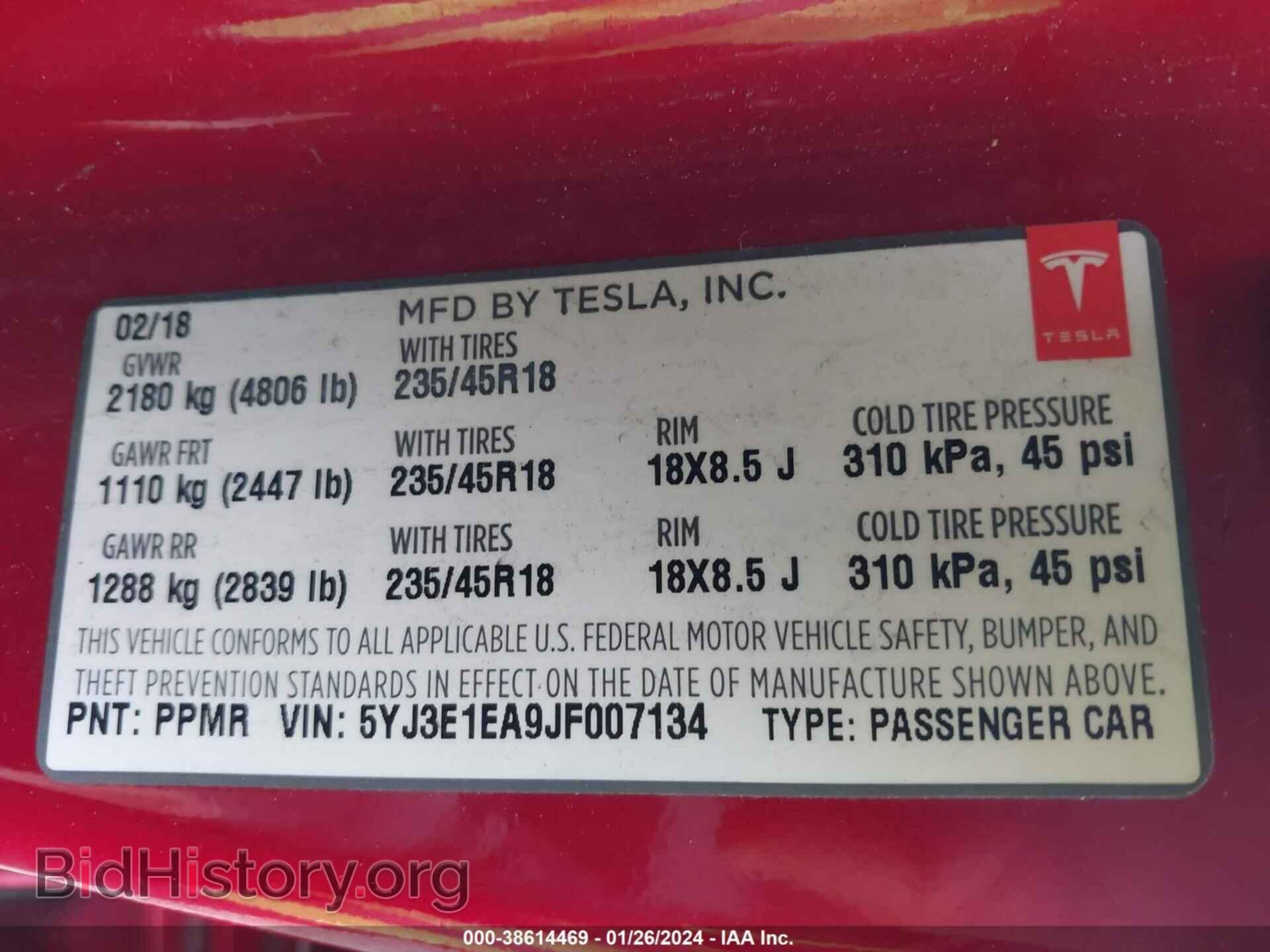 2018 TESLA MODEL 3 - VIN: 5YJ3E1EA9JF007134 - Фото 9