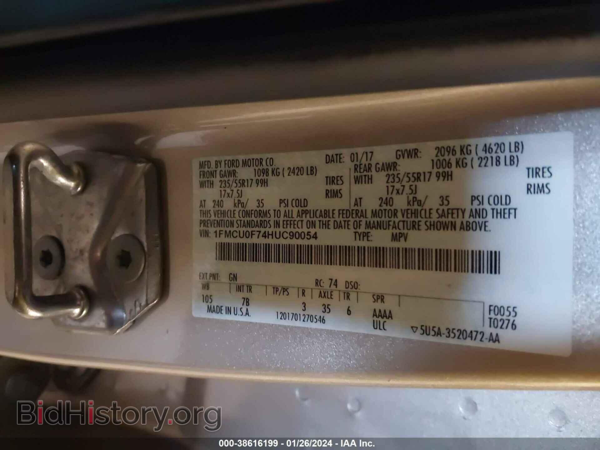 2017 FORD ESCAPE - VIN: 1FMCU0F74HUC90054 - Фото 9