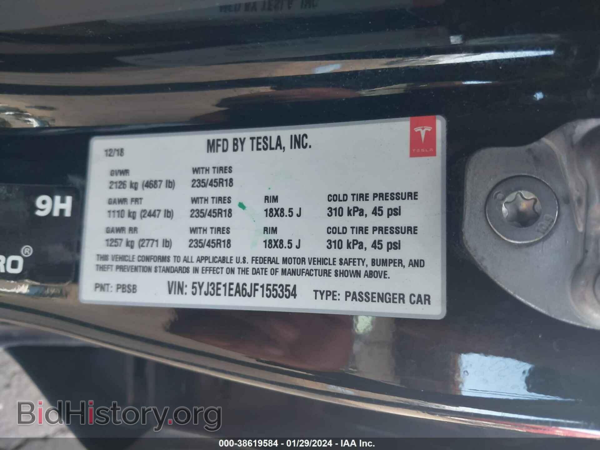 2018 TESLA MODEL 3 - VIN: 5YJ3E1EA6JF155354 - Фото 9