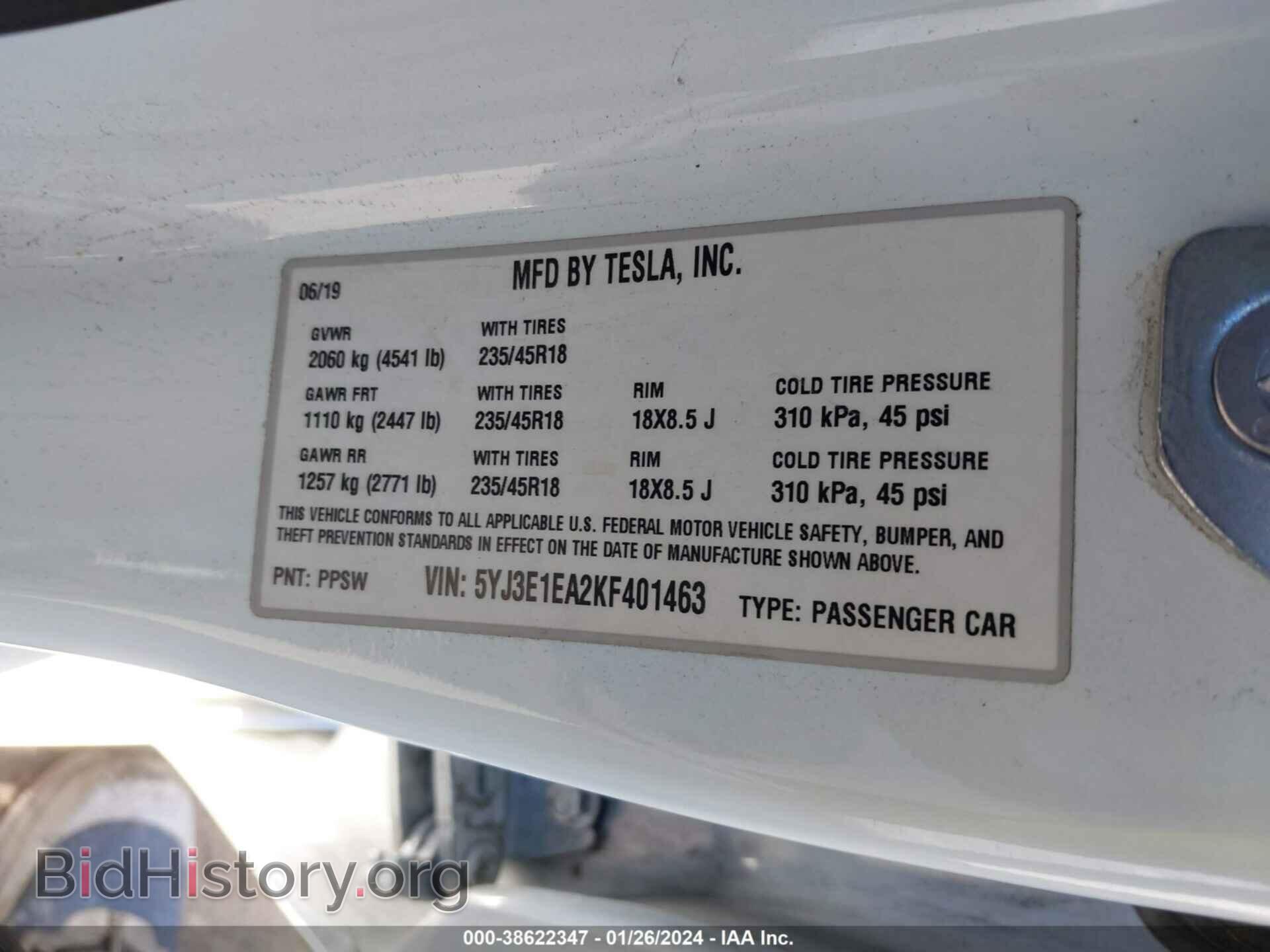 2019 TESLA MODEL 3 - VIN: 5YJ3E1EA2KF401463 - Фото 9