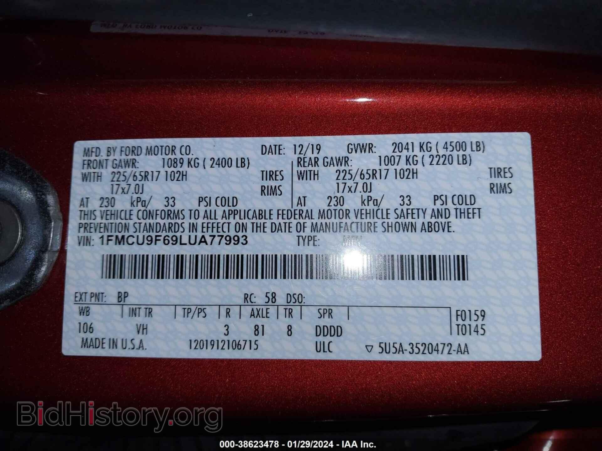 2020 FORD ESCAPE - VIN: 1FMCU9F69LUA77993 - Фото 9