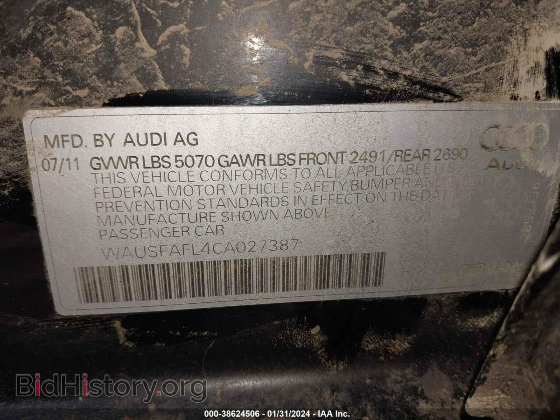 2012 AUDI A4 - VIN: WAUSFAFL4CA027387 - Фото 9
