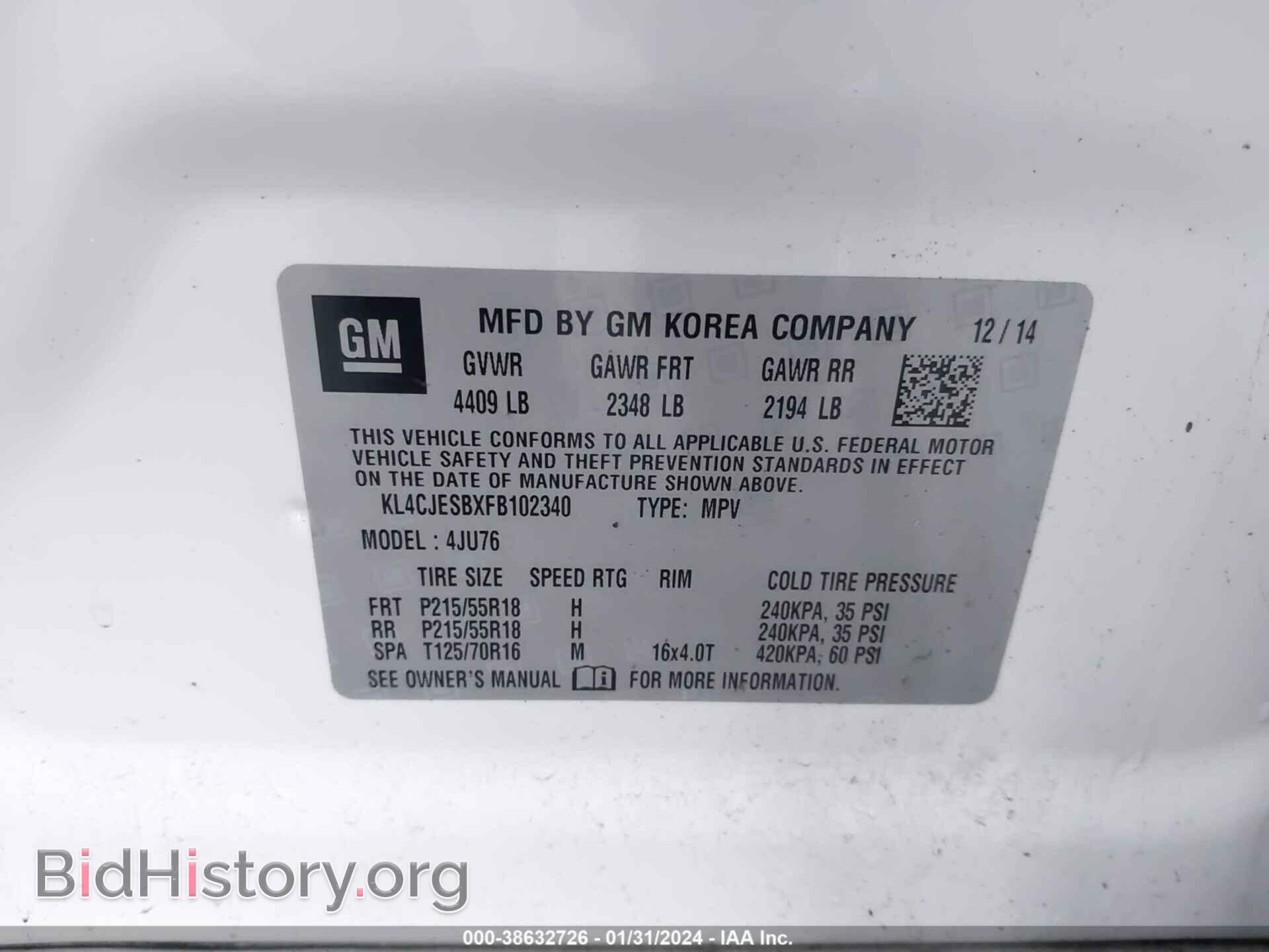 2015 BUICK ENCORE - VIN: KL4CJESBXFB102340 - Photo 9