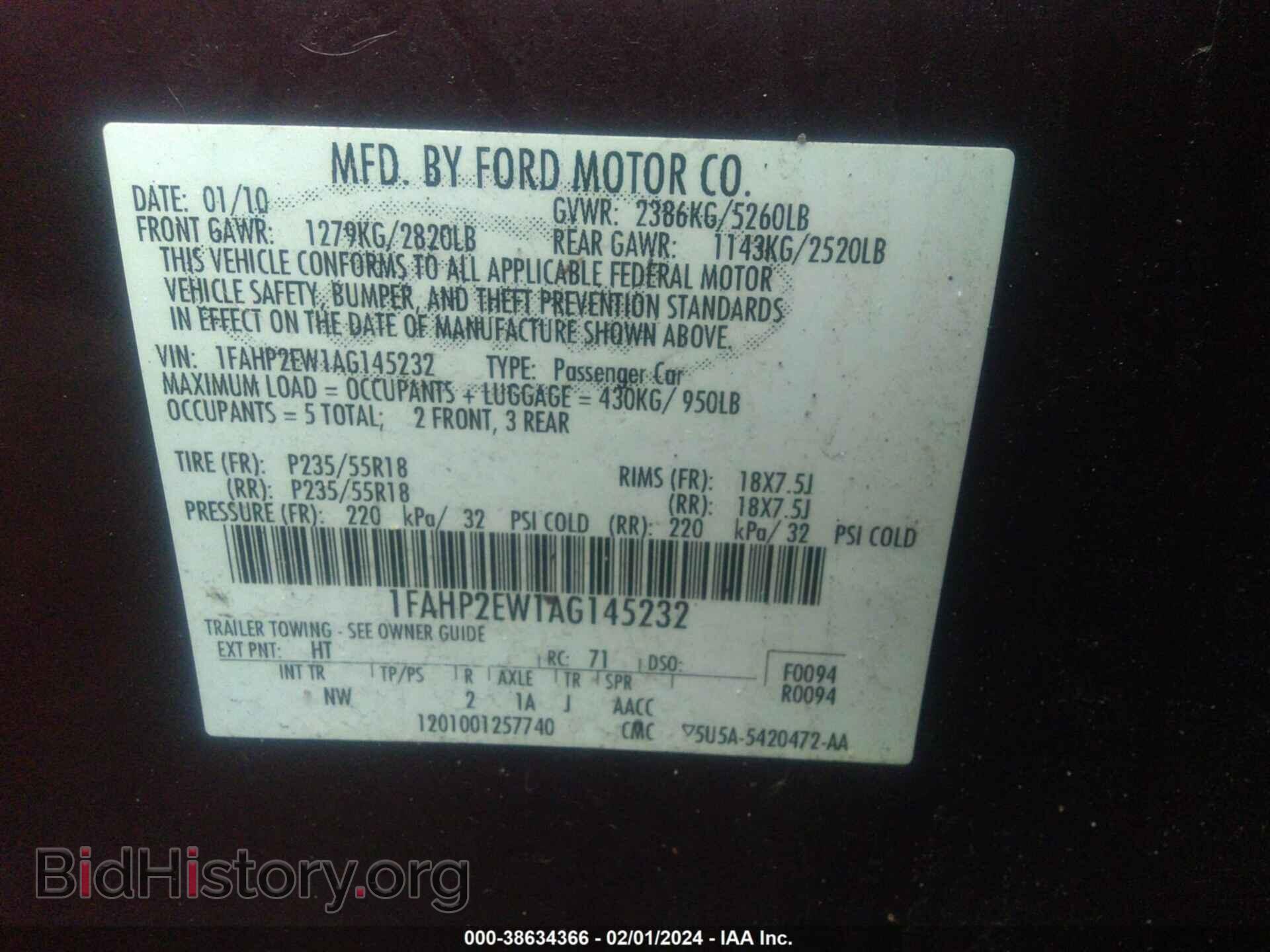 2010 FORD TAURUS - VIN: 1FAHP2EW1AG145232 - Фото 9