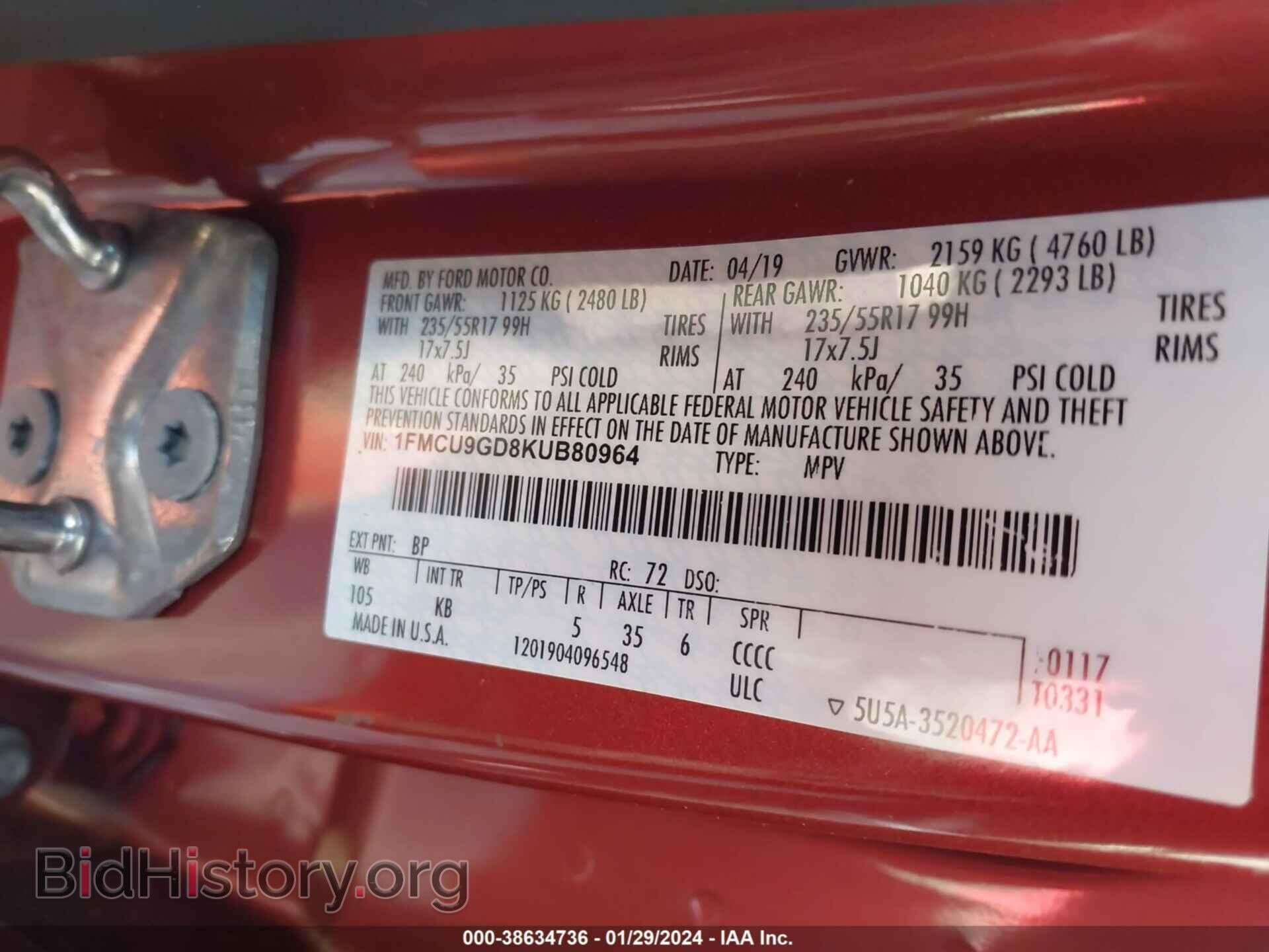 2019 FORD ESCAPE - VIN: 1FMCU9GD8KUB80964 - Фото 9