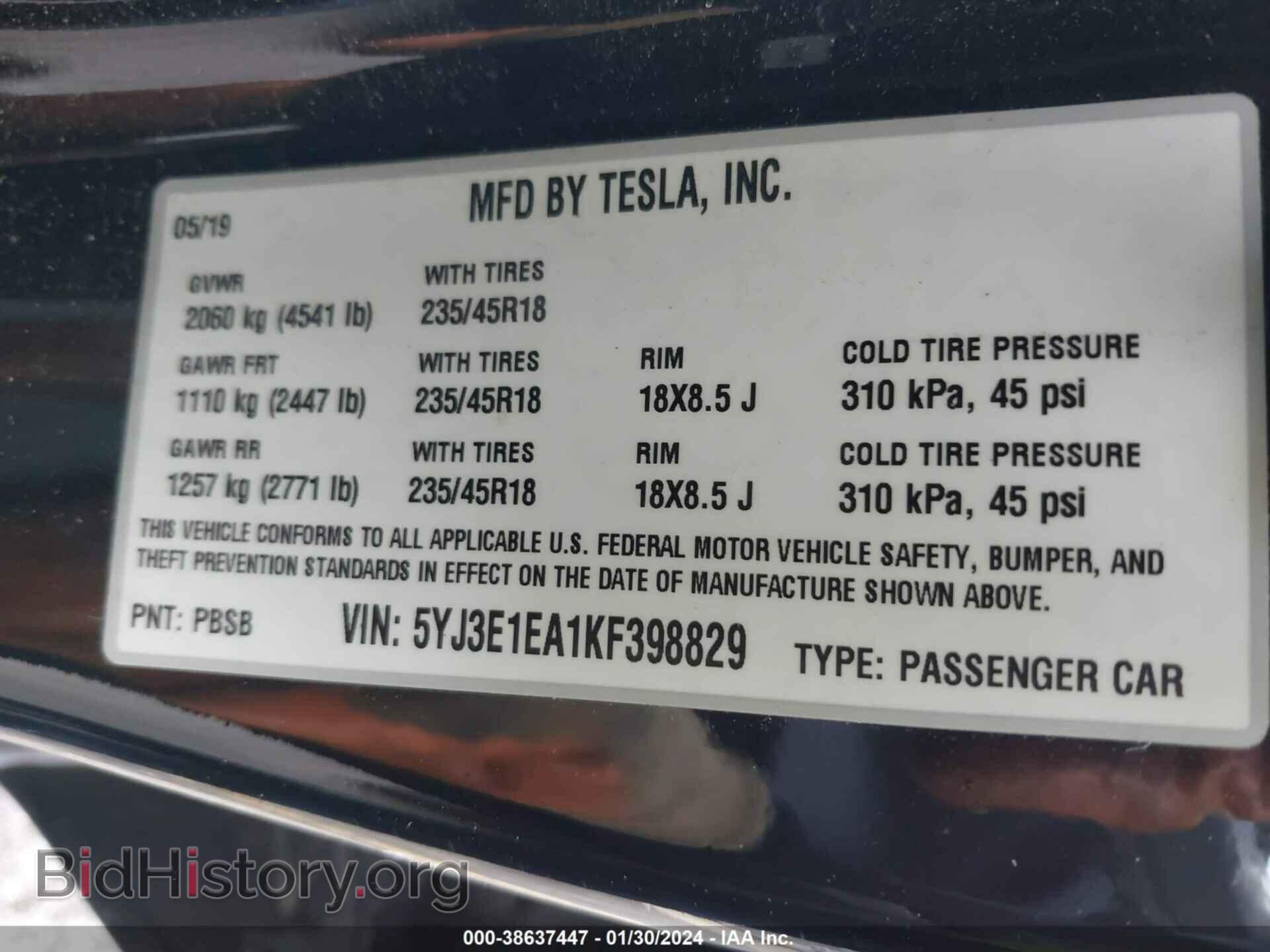 2019 TESLA MODEL 3 - VIN: 5YJ3E1EA1KF398829 - Фото 9