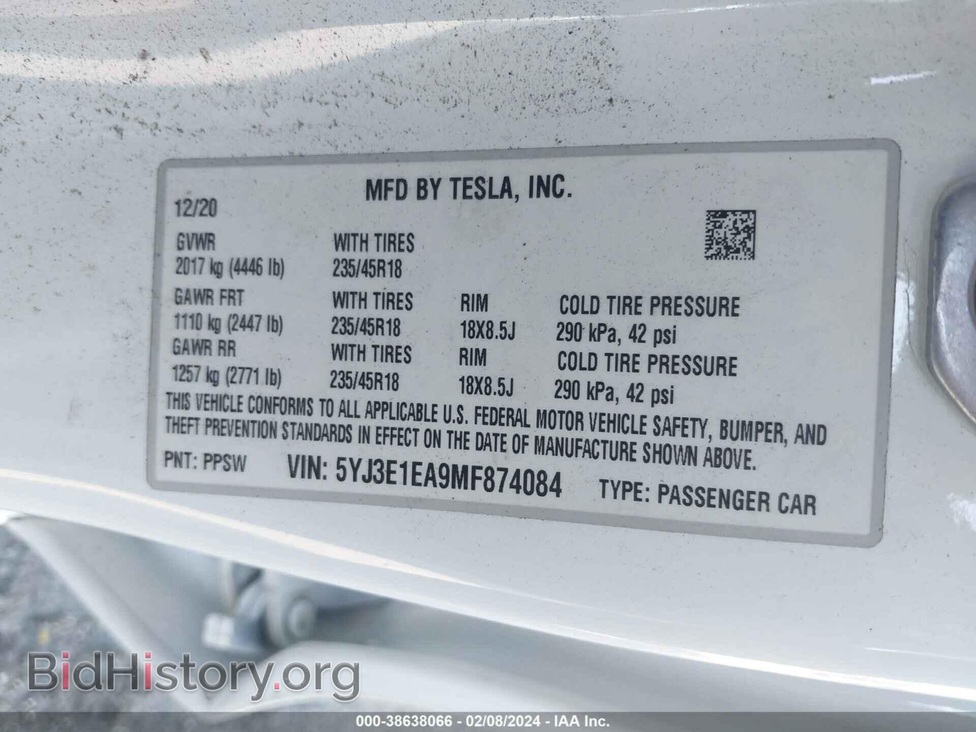 2021 TESLA MODEL 3 - VIN: 5YJ3E1EA9MF874084 - Фото 9