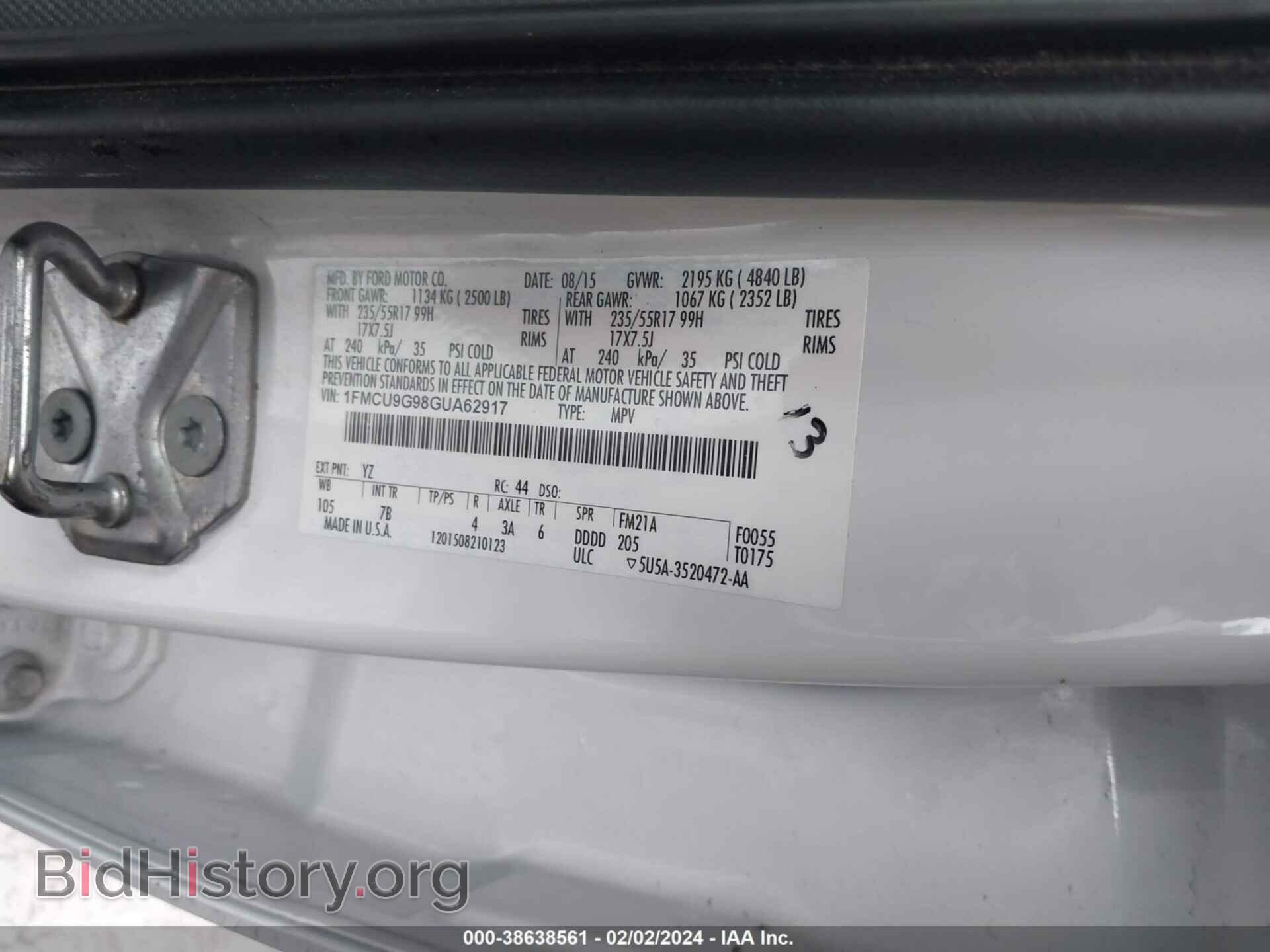 2016 FORD ESCAPE - VIN: 1FMCU9G98GUA62917 - Фото 9