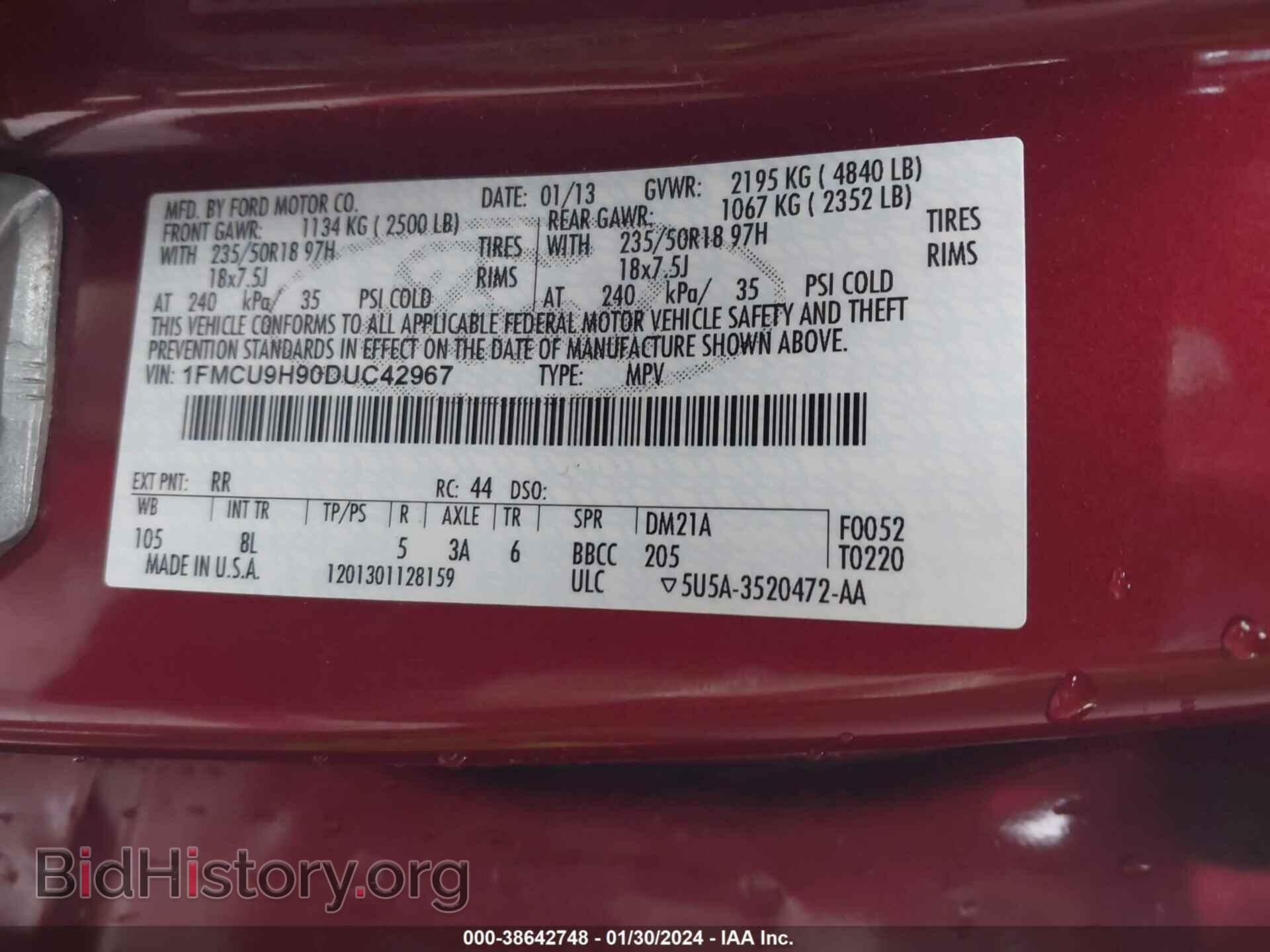2013 FORD ESCAPE - VIN: 1FMCU9H90DUC42967 - Фото 9