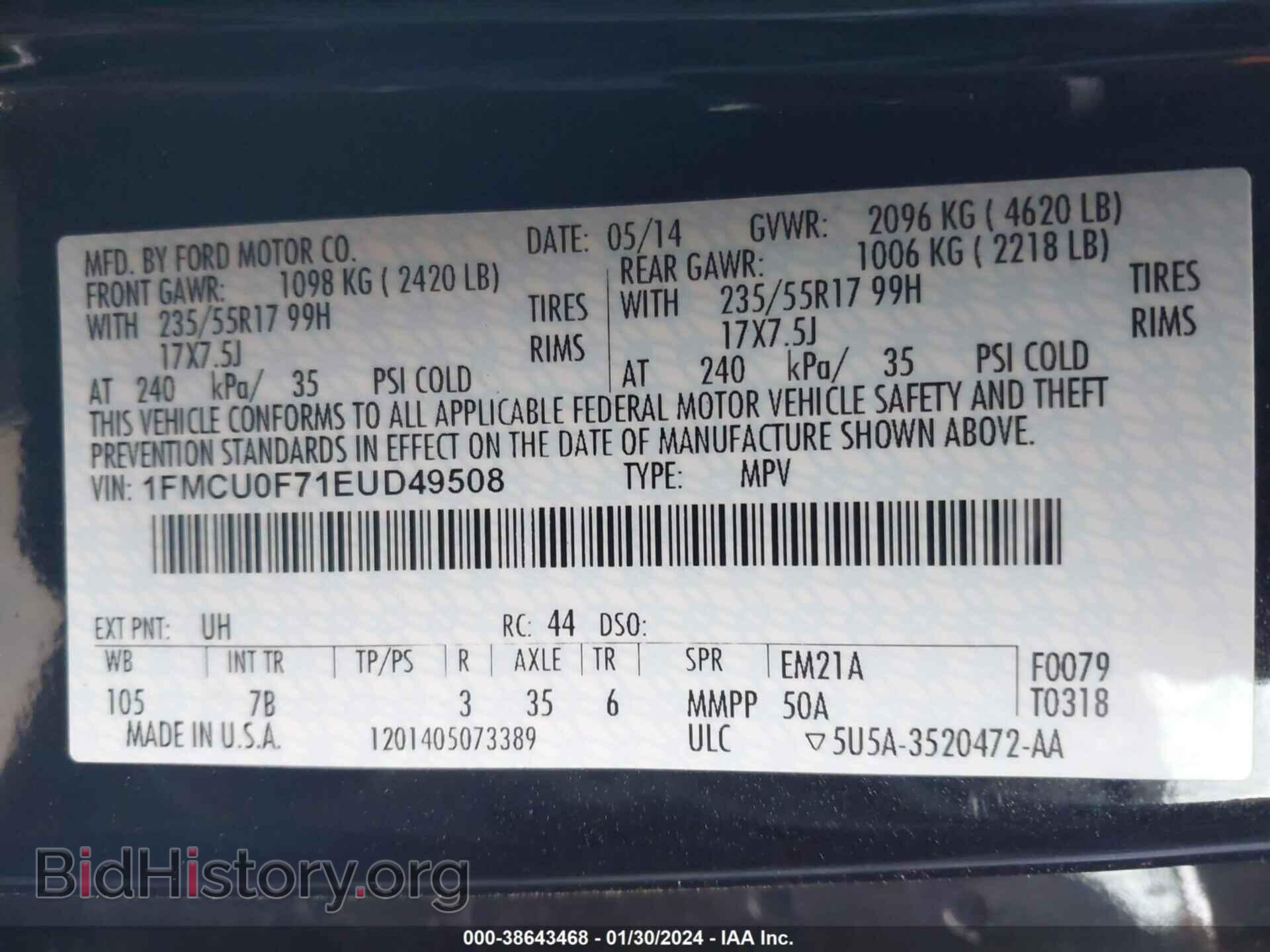 2014 FORD ESCAPE - VIN: 1FMCU0F71EUD49508 - Photo 9