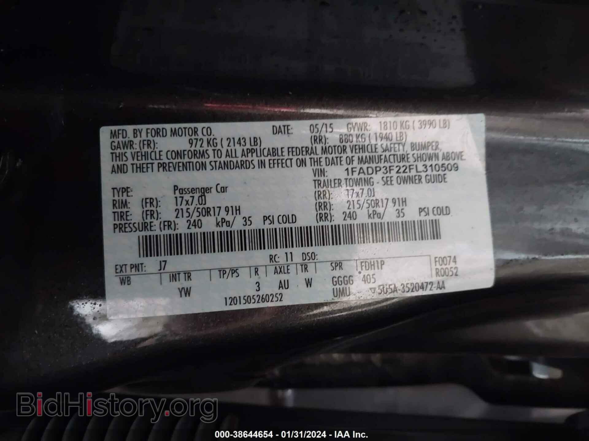 2015 FORD FOCUS - VIN: 1FADP3F22FL310509 - Фото 9