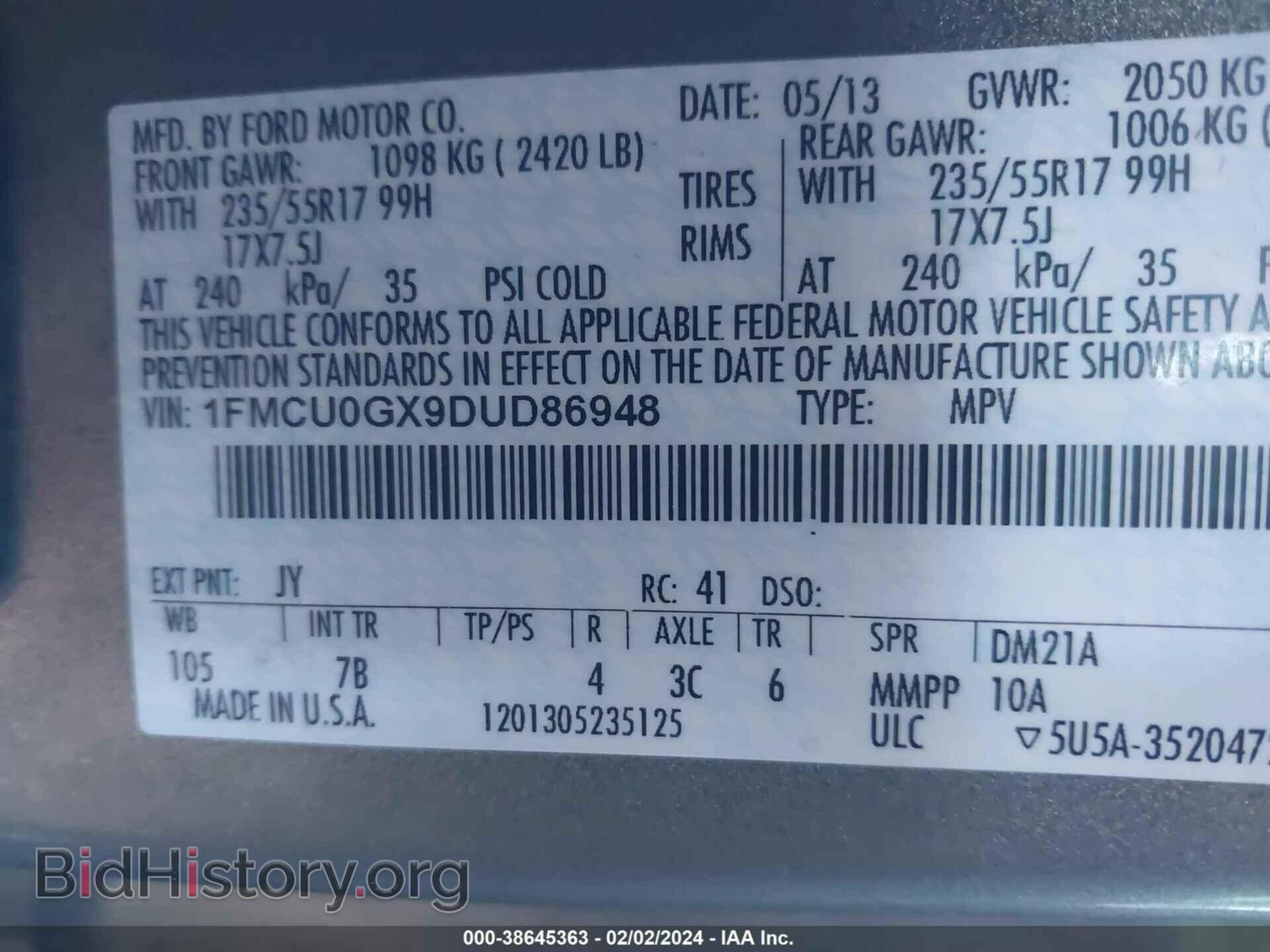2013 FORD ESCAPE - VIN: 1FMCU0GX9DUD86948 - Photo 9