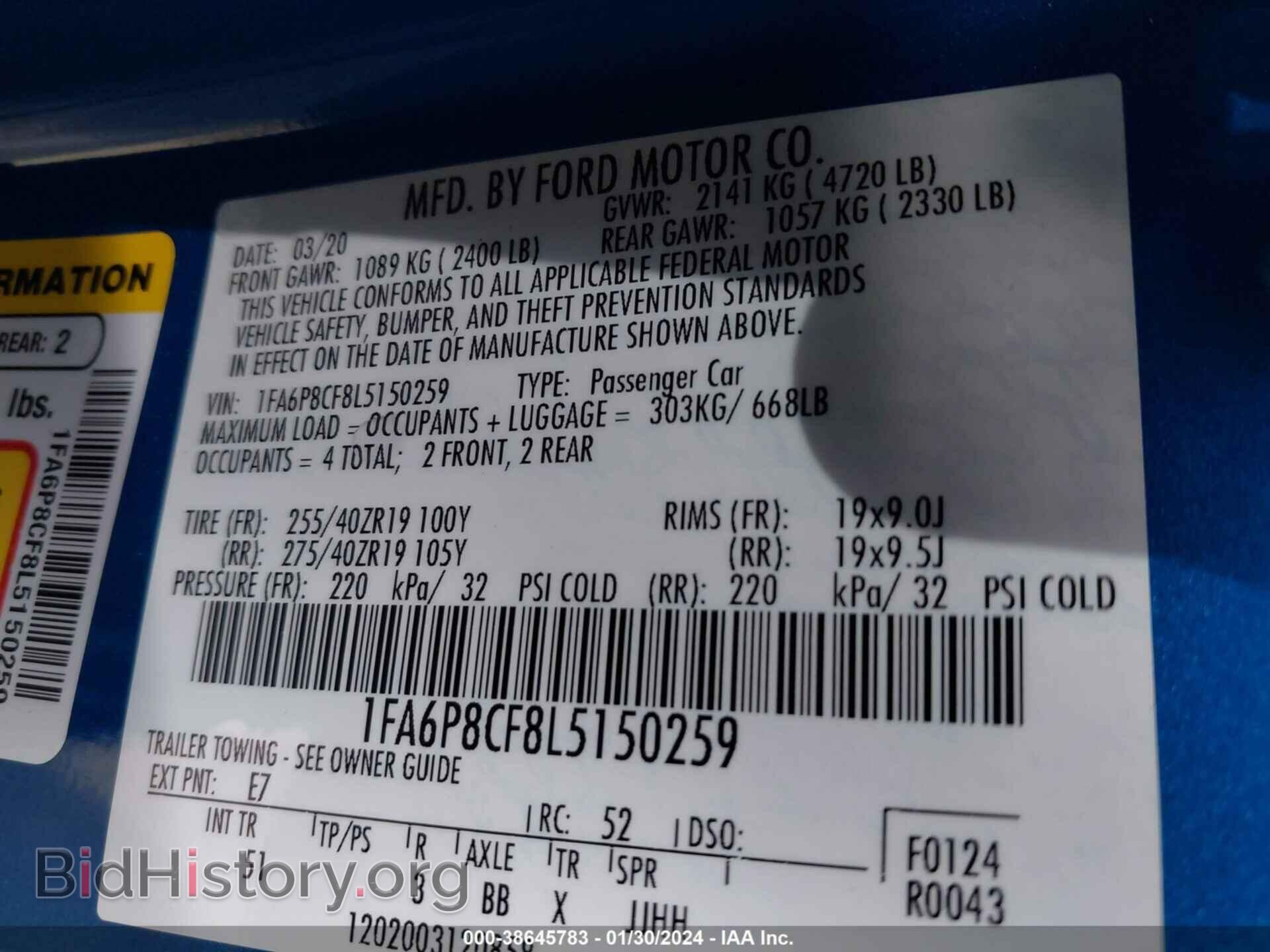 2020 FORD MUSTANG - VIN: 1FA6P8CF8L5150259 - Фото 9