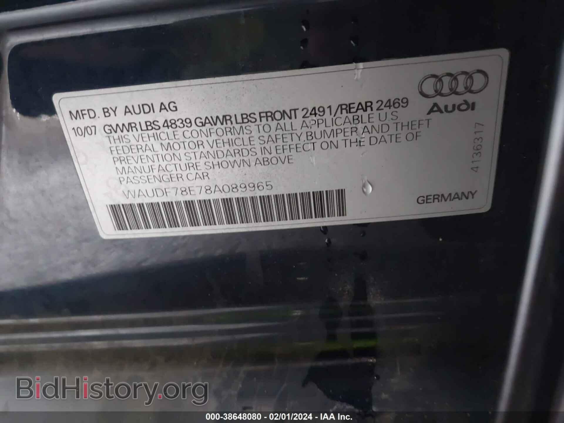2008 AUDI A4 - VIN: WAUDF78E78A089965 - Фото 9