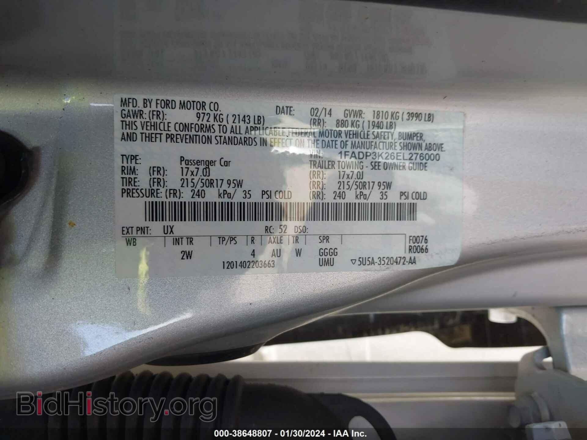 2014 FORD FOCUS - VIN: 1FADP3K26EL276000 - Фото 9