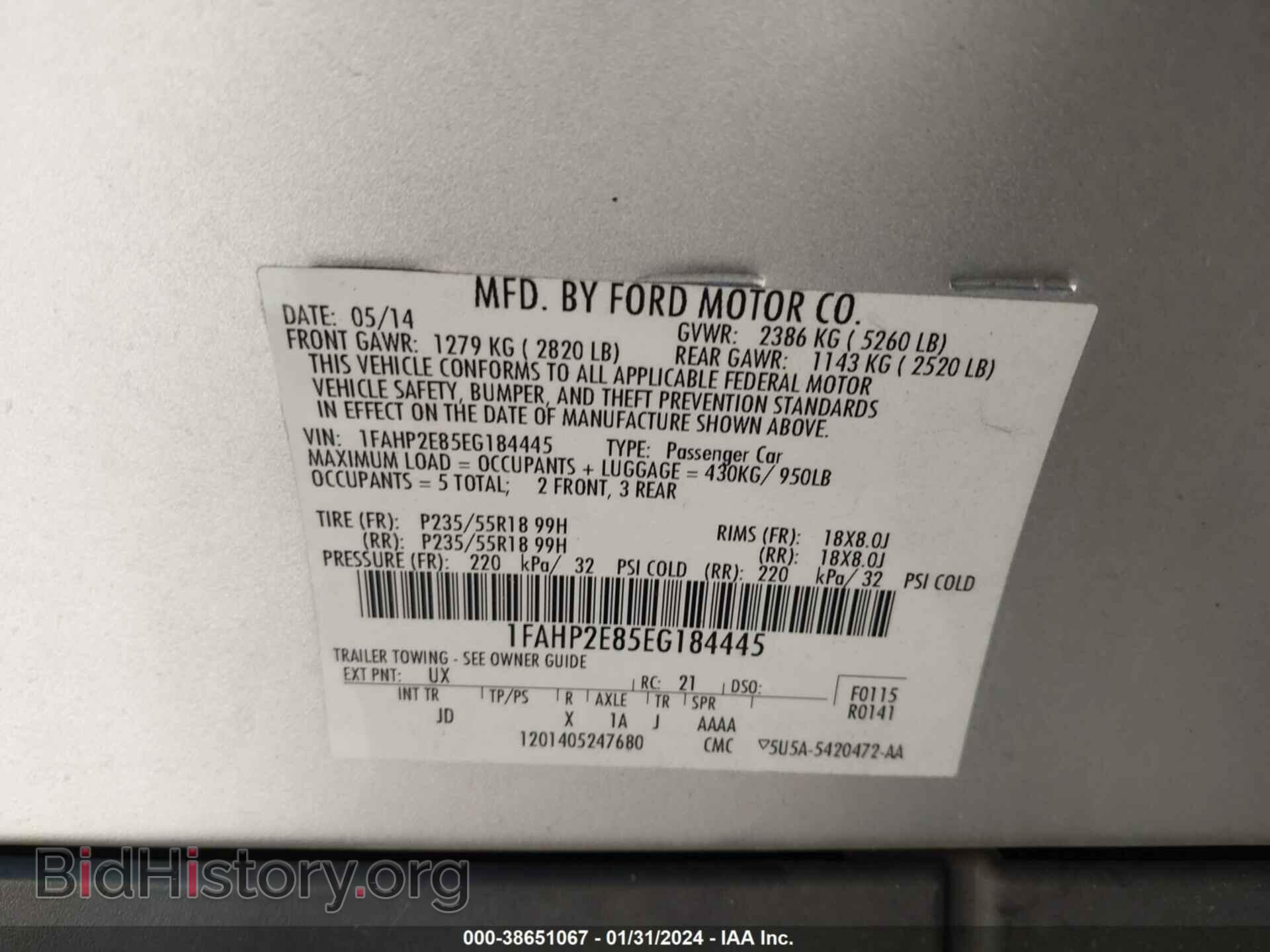 2014 FORD TAURUS - VIN: 1FAHP2E85EG184445 - Photo 9